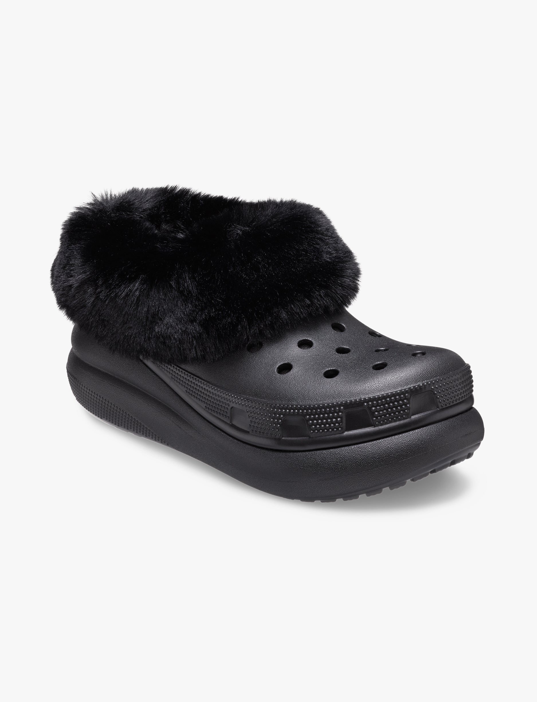 Crocs Furever Crush - כפכפי פלטפורמה קרוקס קראש עם פרווה לנשים בצבע שחור