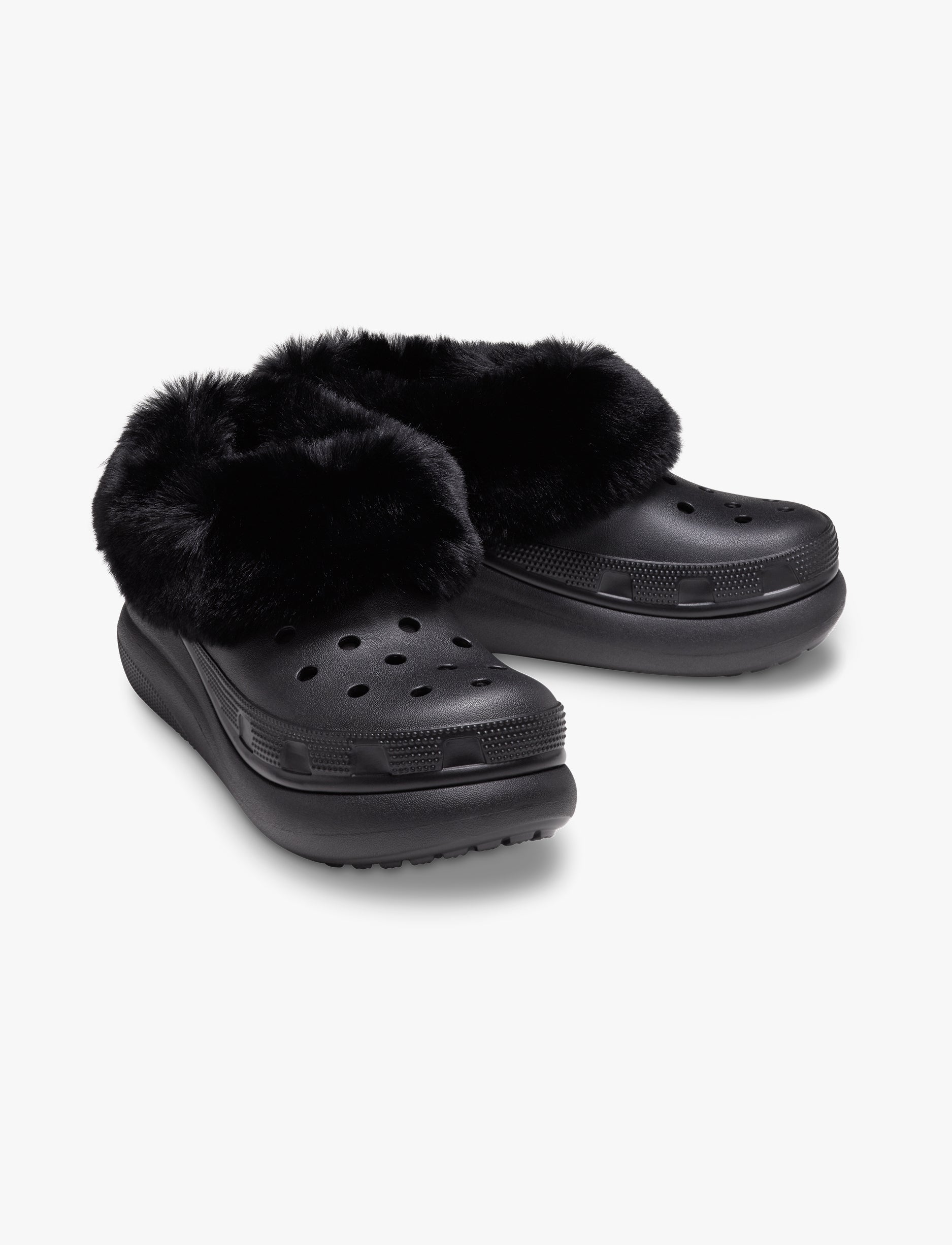Crocs Furever Crush - כפכפי פלטפורמה קרוקס קראש עם פרווה לנשים בצבע שחור