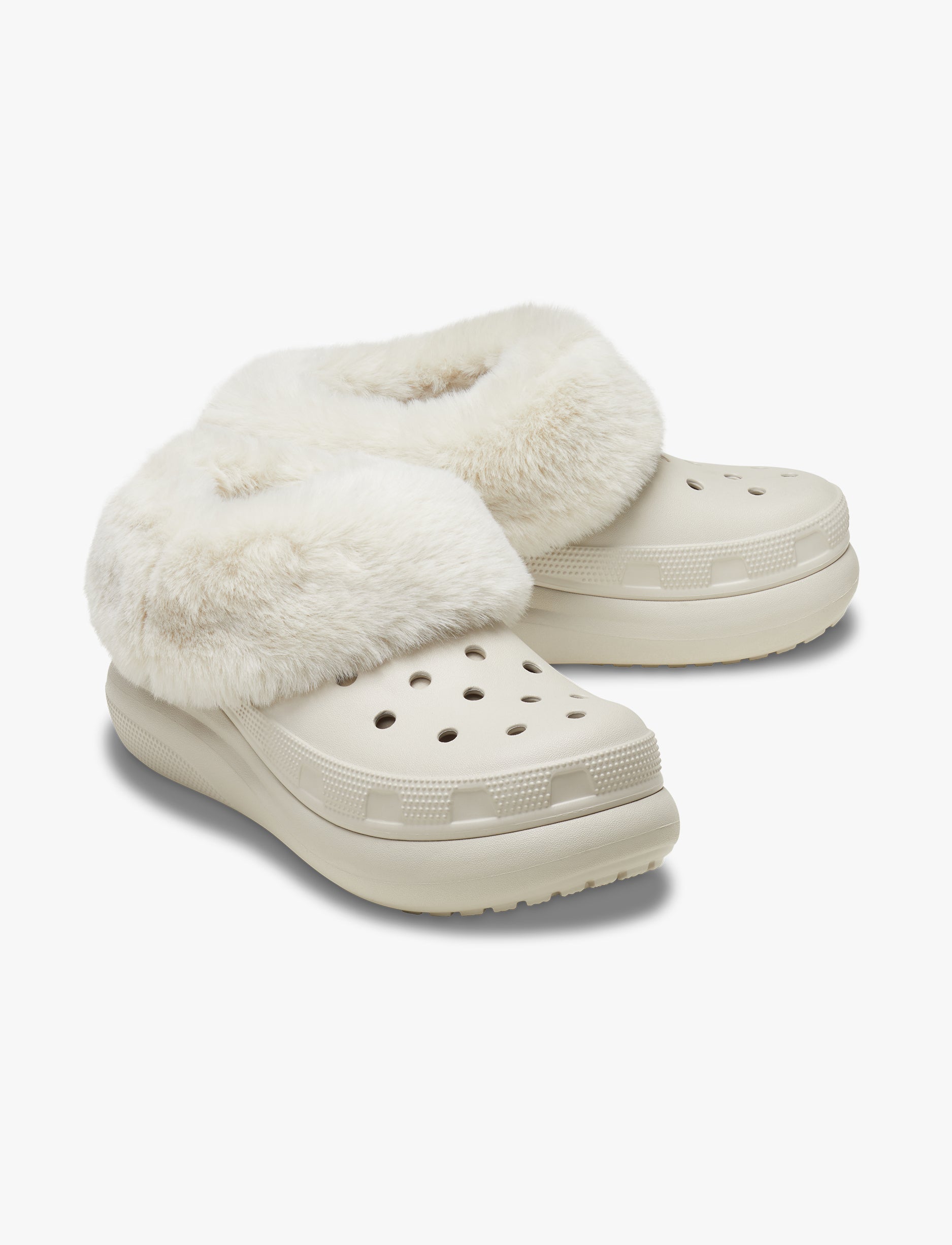 Crocs Furever Crush - כפכפי פלטפורמה קרוקס קראש עם פרווה לנשים בצבע אבן