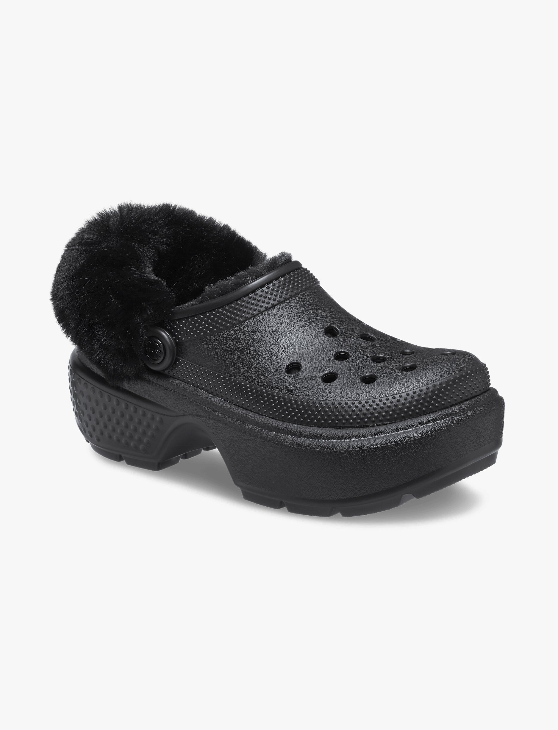 Crocs Stomp Lined Clog - כפכפי פלטפורמה קלוג סטומפ פרוותיים לנשים בצבע שחור