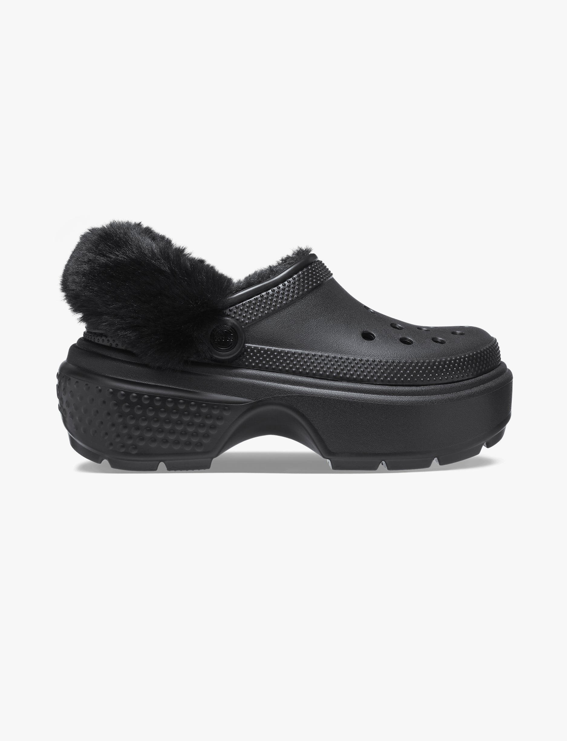Crocs Stomp Lined Clog - כפכפי פלטפורמה קלוג סטומפ פרוותיים לנשים בצבע שחור