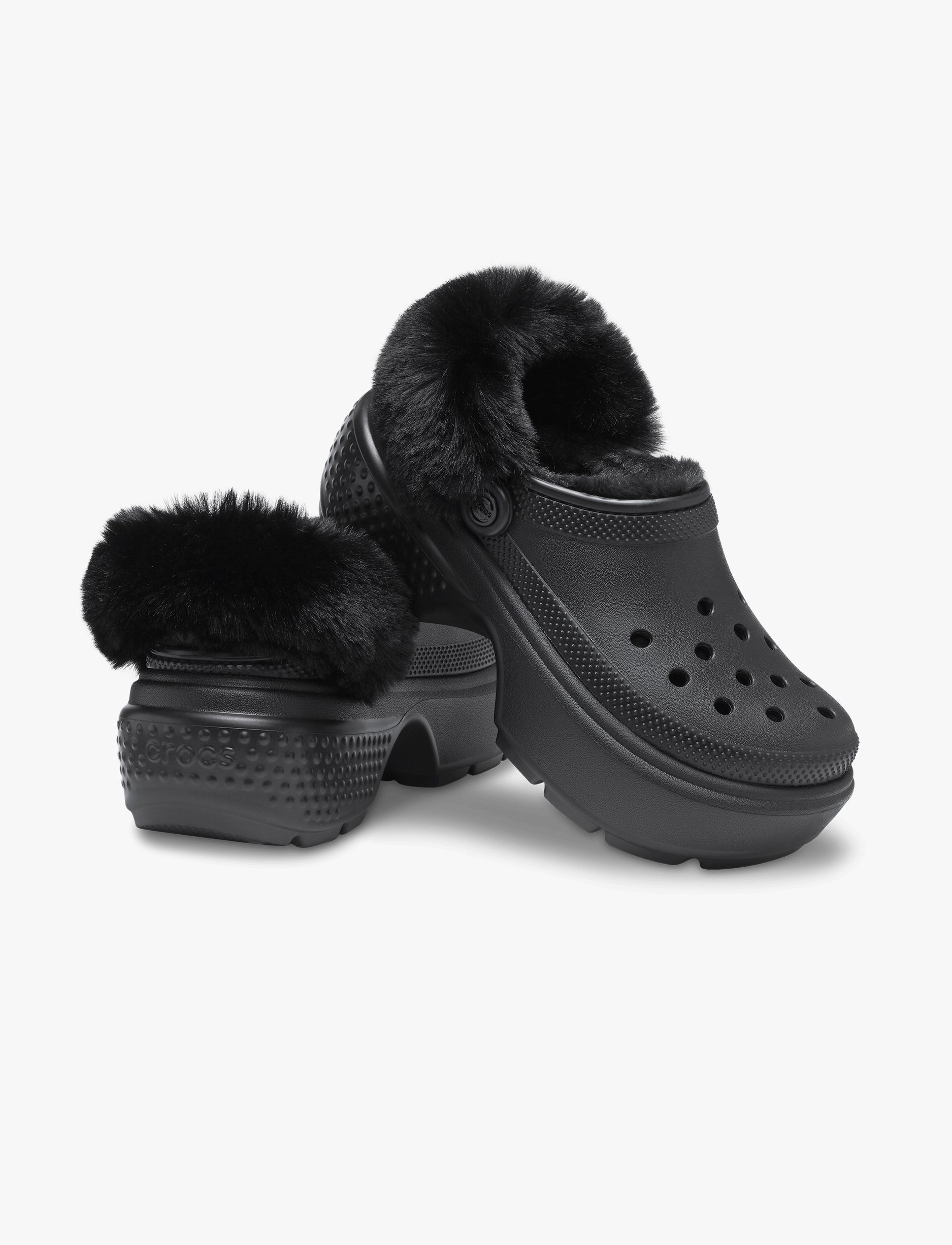 Crocs Stomp Lined Clog - כפכפי פלטפורמה קלוג סטומפ פרוותיים לנשים בצבע שחור