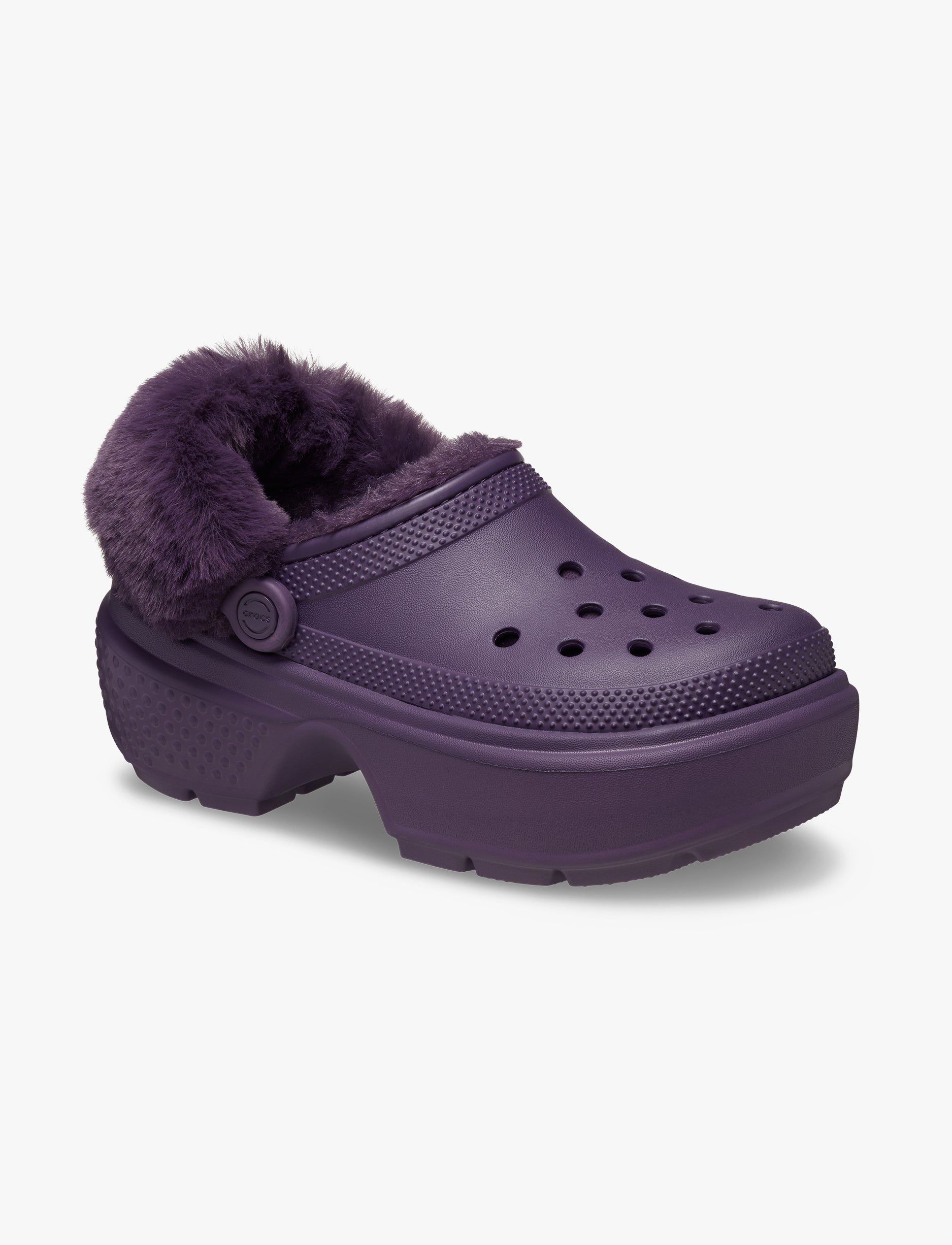 Crocs Stomp Lined Clog - כפכפי פלטפורמה קלוג סטומפ פרוותיים לנשים בצבע איריס כהה