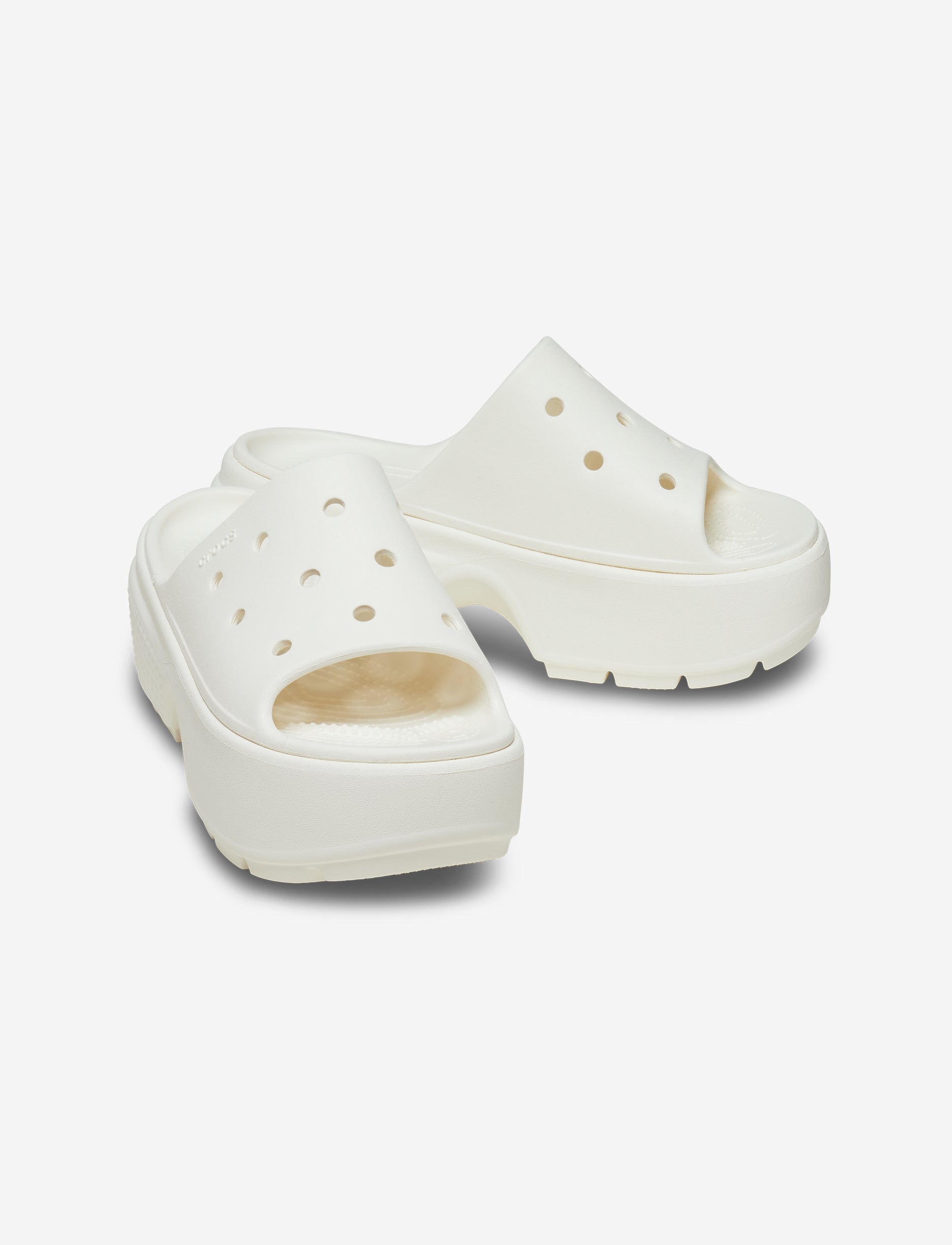 Crocs Stomp Slide - כפכפי פלטפורמה סטומפ סלייד קרוקס לנשים בצבע לבן גיר
