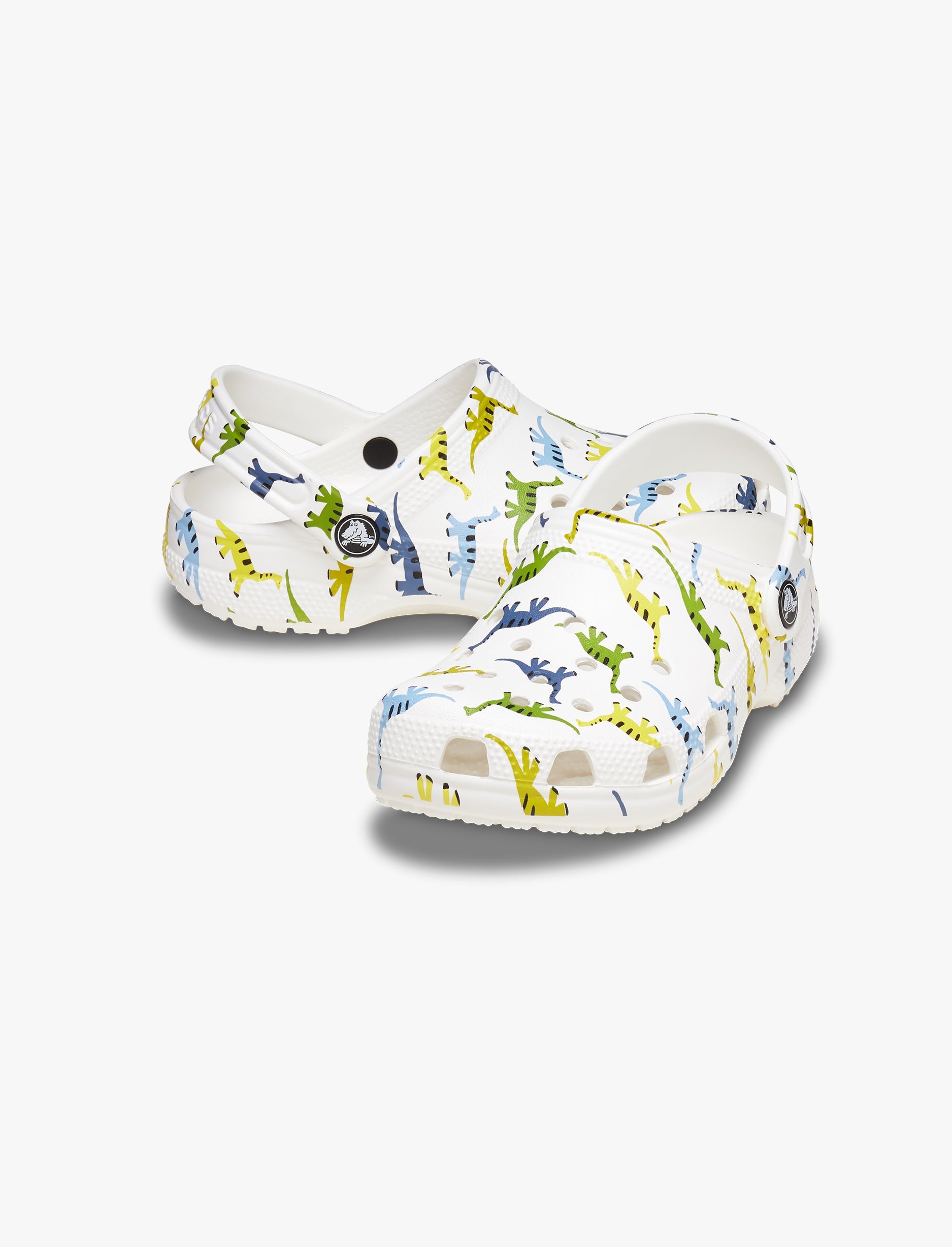 Crocs Classic Character Print Clog T - כפכפים לילדים קרוקס בצבע לבן/צבעוני בהדפס דינוזאור מידות קטנות