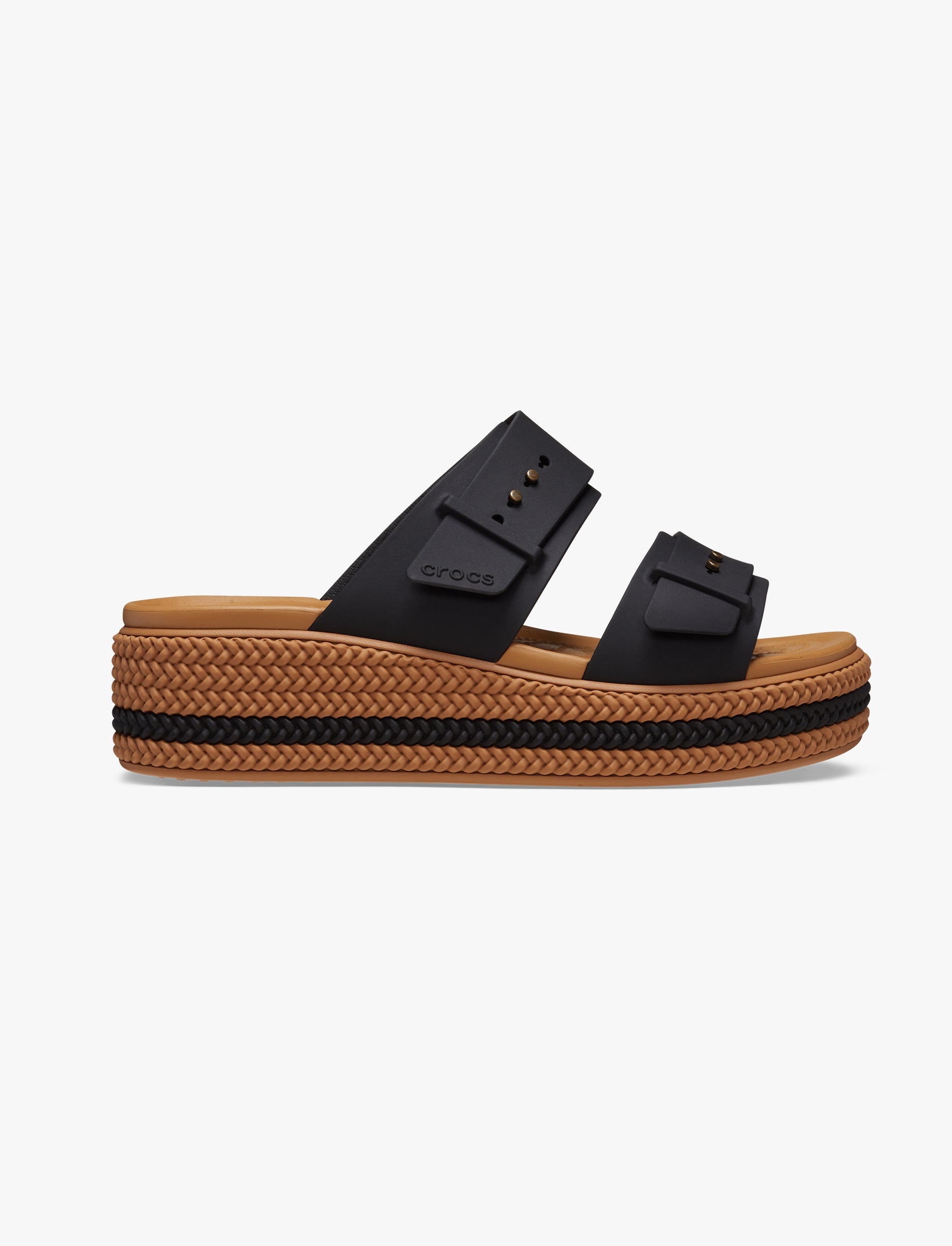 Crocs Brooklyn Woven Buckle - כפכפי פלטפורמה קרוקס לנשים עם סוליה קלועה בצבע שחור