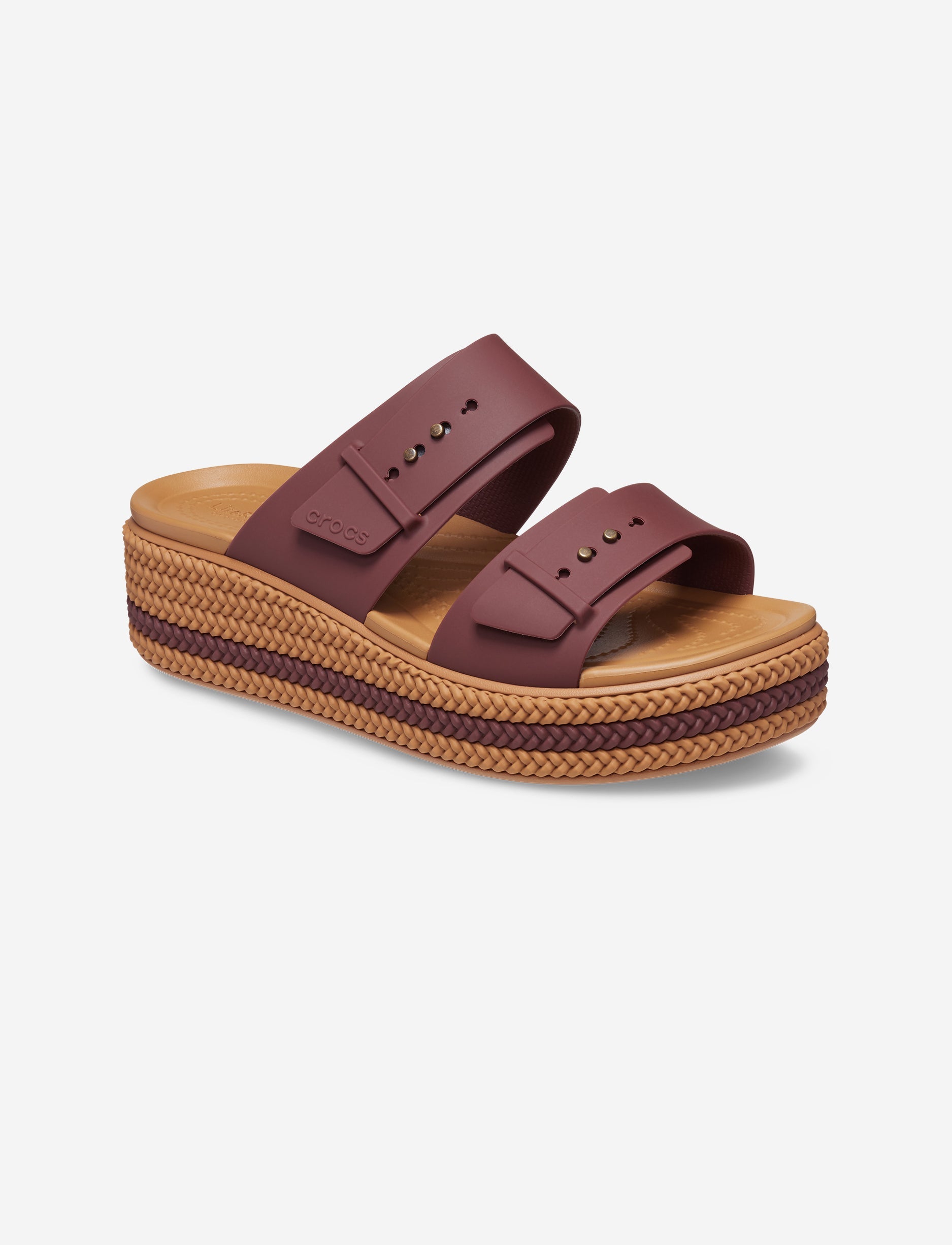 Crocs Brooklyn Woven Buckle - כפכפי פלטפורמה קרוקס לנשים עם סוליה קלועה בצבע חימר כהה