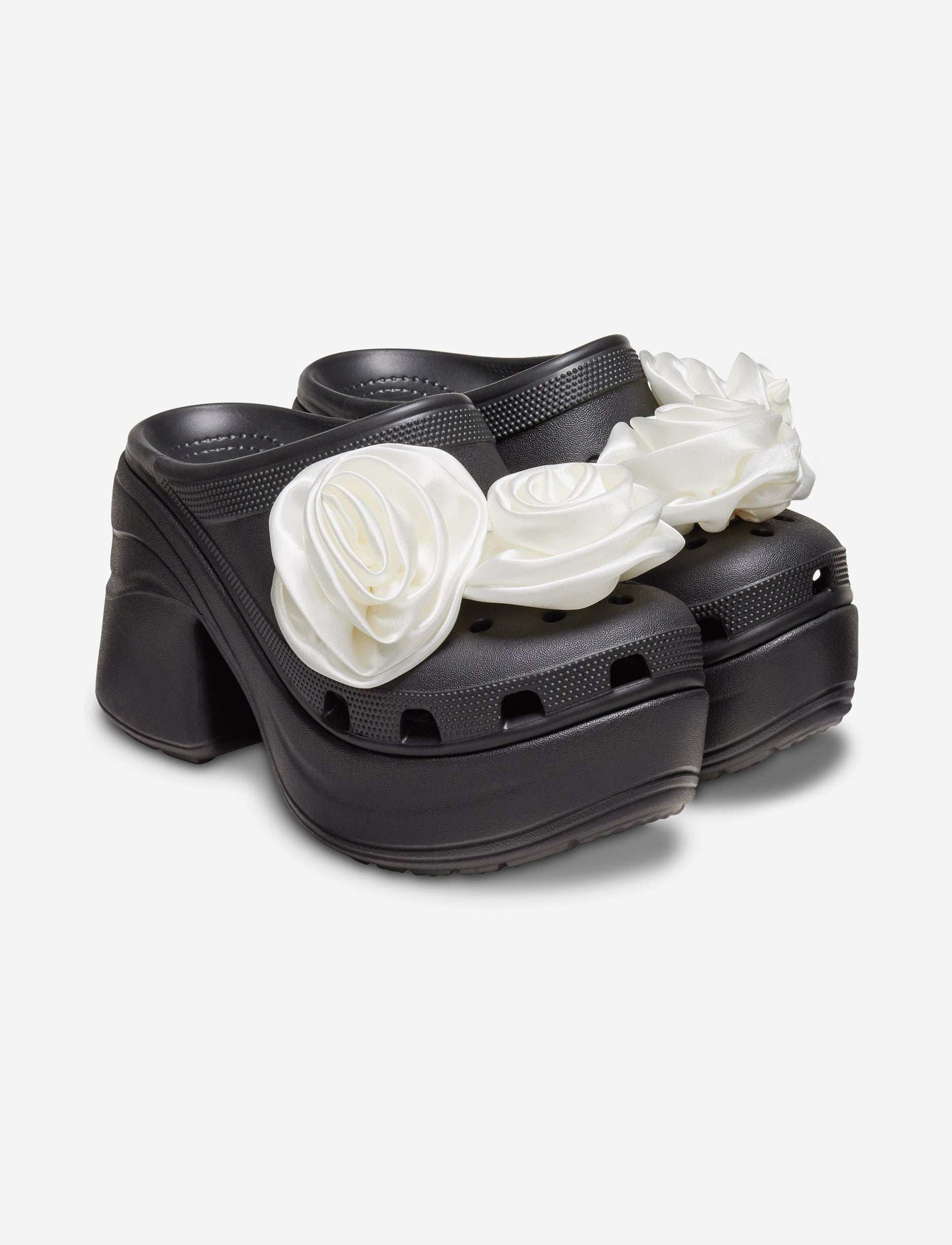 Crocs Siren Rosette Clog - כפכפי עקב פלטפורמה קרוקס בעיטור פפיון בצבע שחור/לבן
