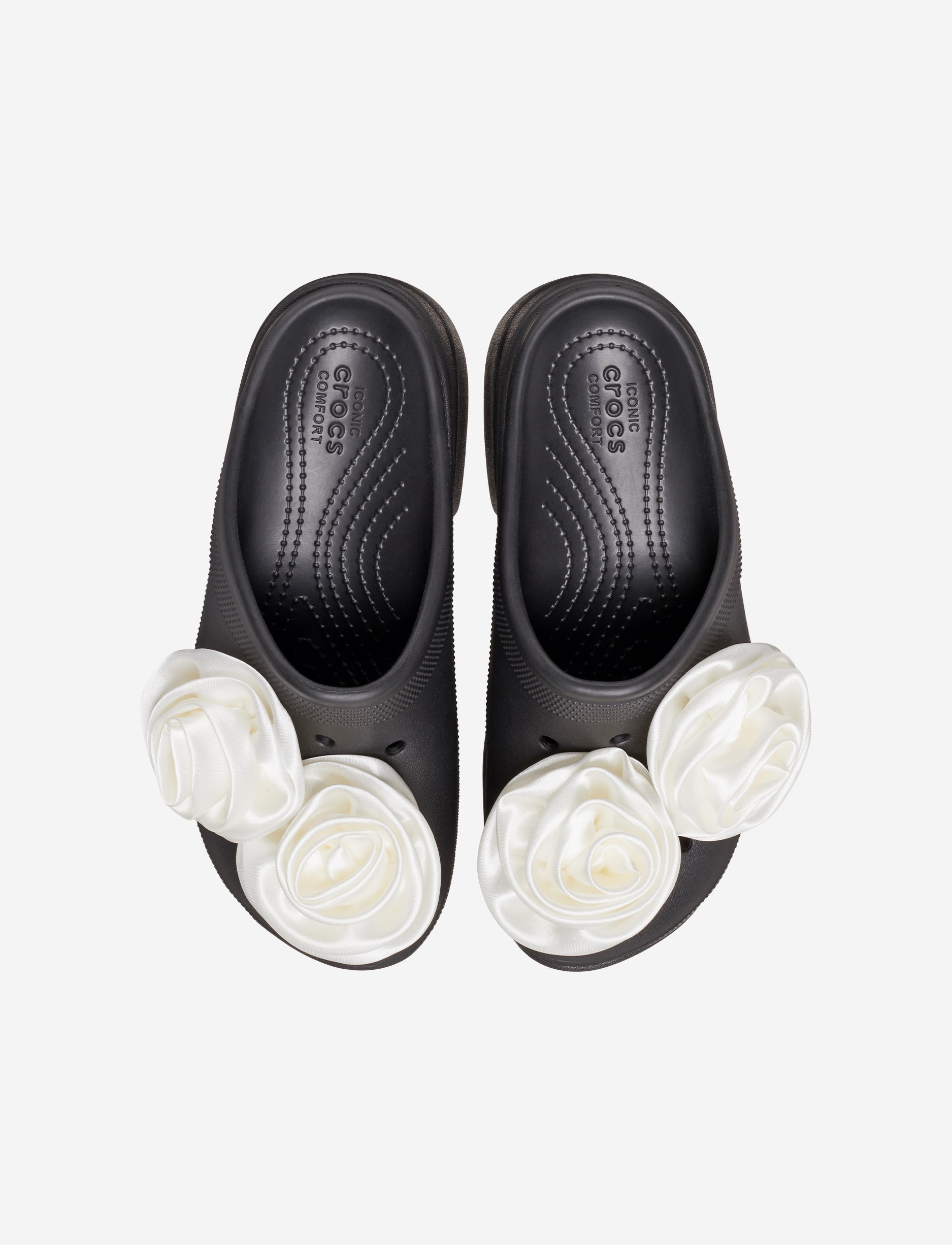 Crocs Siren Rosette Clog - כפכפי עקב פלטפורמה קרוקס בעיטור פפיון בצבע שחור/לבן