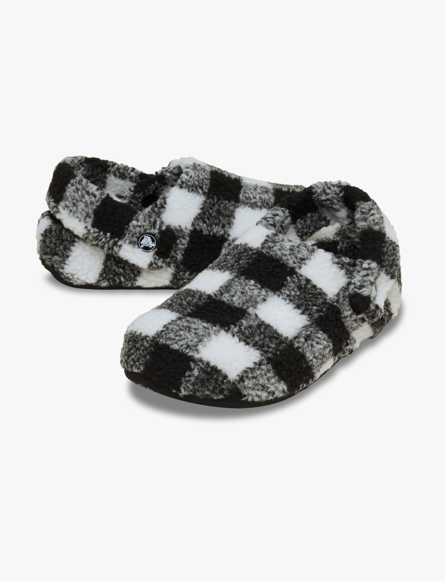 Crocs Classic Buffalo Check Cozzzy Slipper - נעלי בית קרוקס עם הדפס משובץ בצבע שחור/לבן