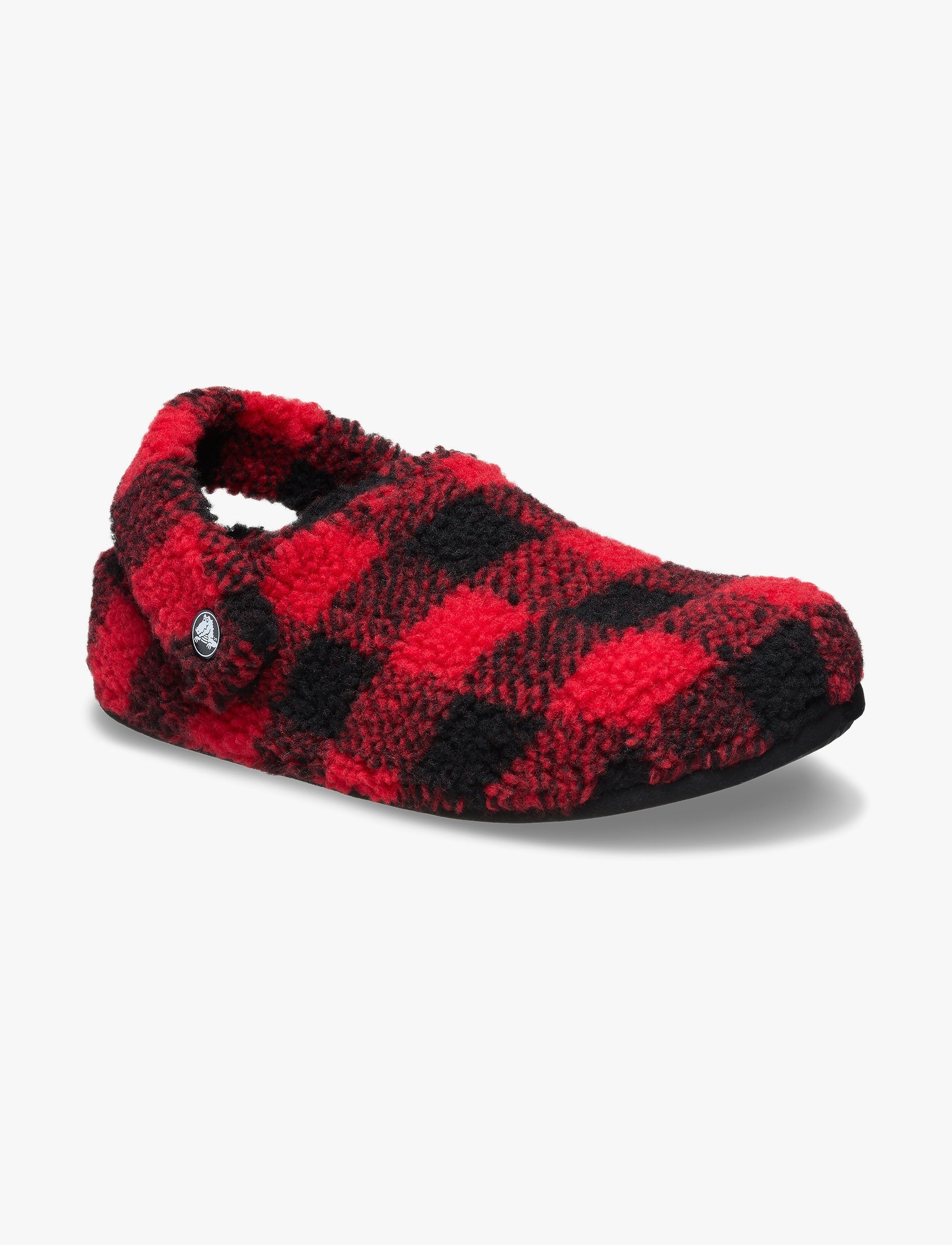 Crocs Classic Buffalo Check Cozzzy Slipper - נעלי בית קרוקס עם הדפס משובץ בצבע אדום ורסיטי/שחור
