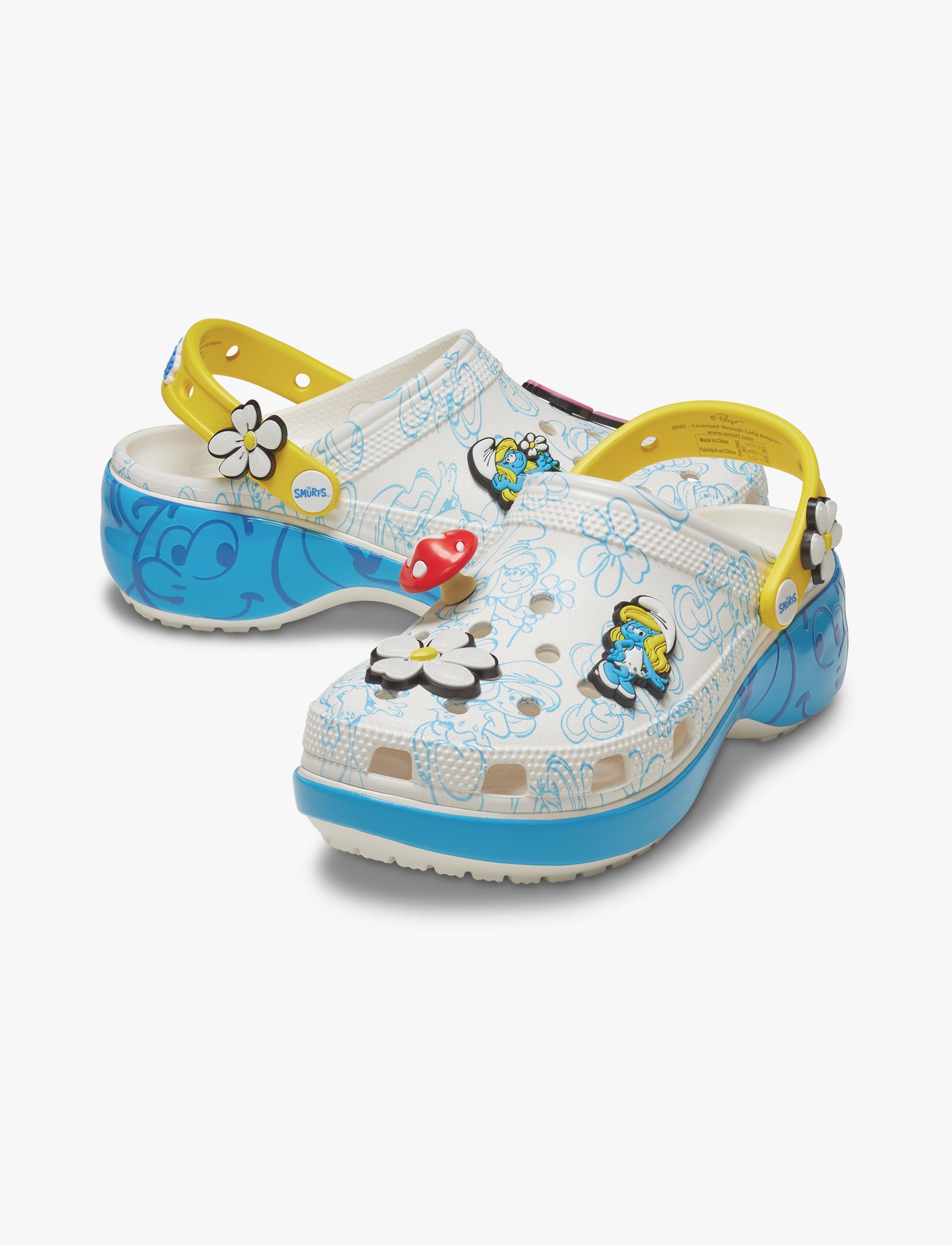 Crocs Smurfs Platform Clog  - כפכפי קרוקס קלוג פלטפורמה הדרדסים לנשים בצבע לבן/תכלת
