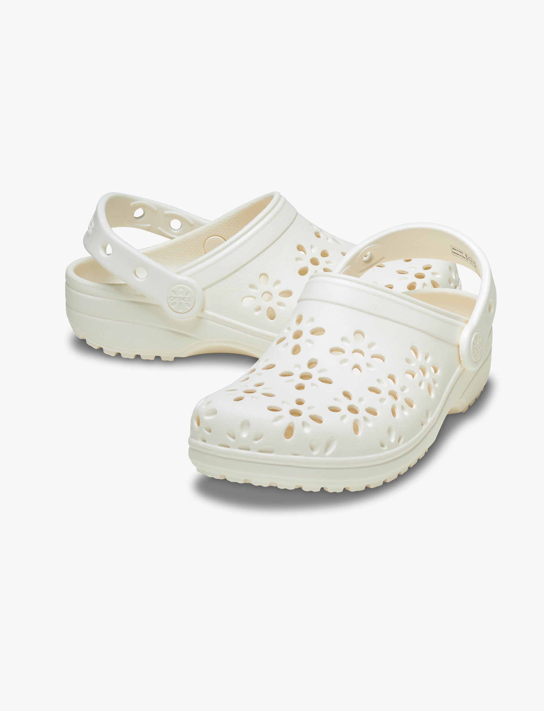 Crocs Classic Floral Cut Out Clog - כפכפי קרוקס לנשים בצבע לבן גיר