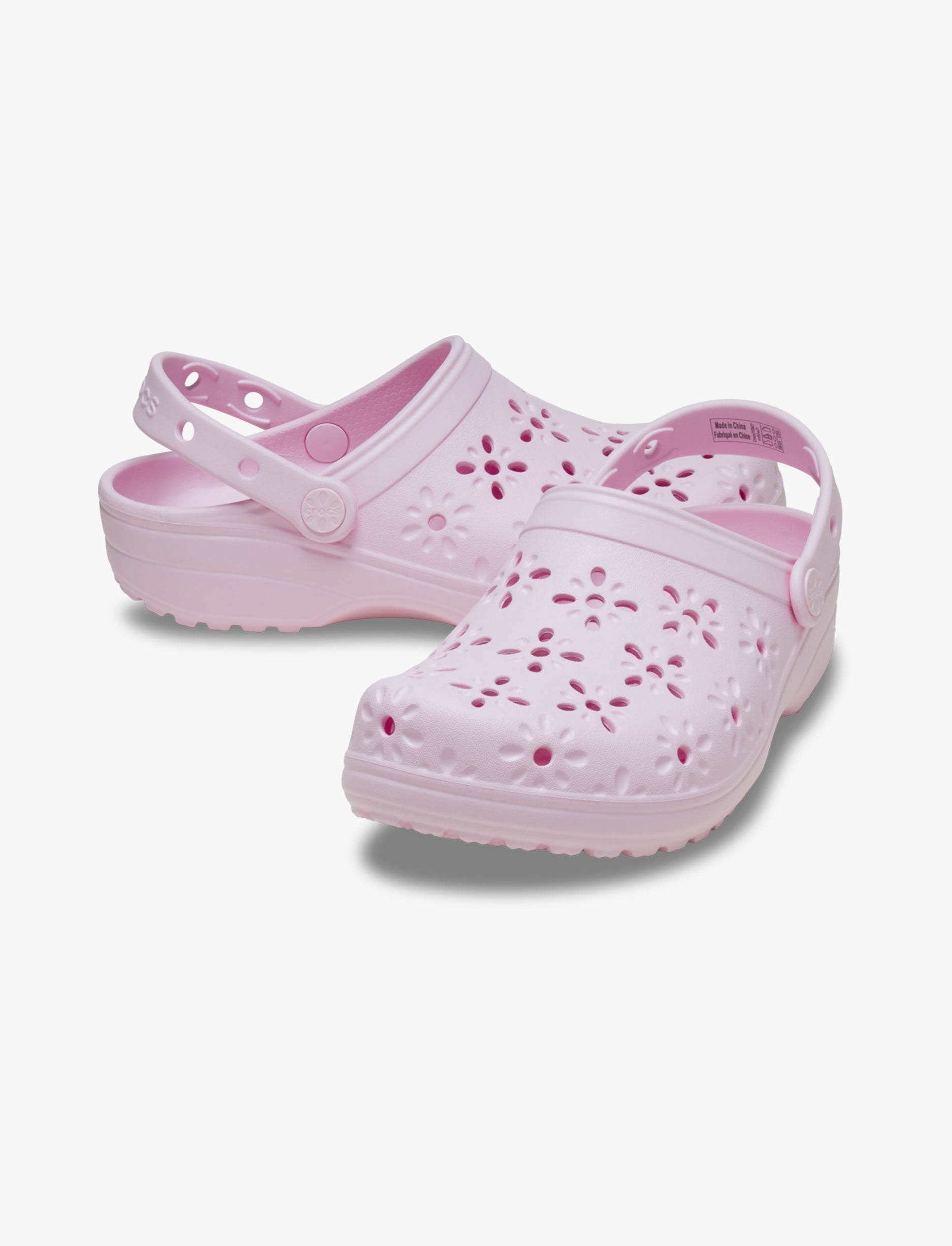 Crocs Classic Floral Cut Out Clog - כפכפי קרוקס לנשים בצבע ורוד חלבי