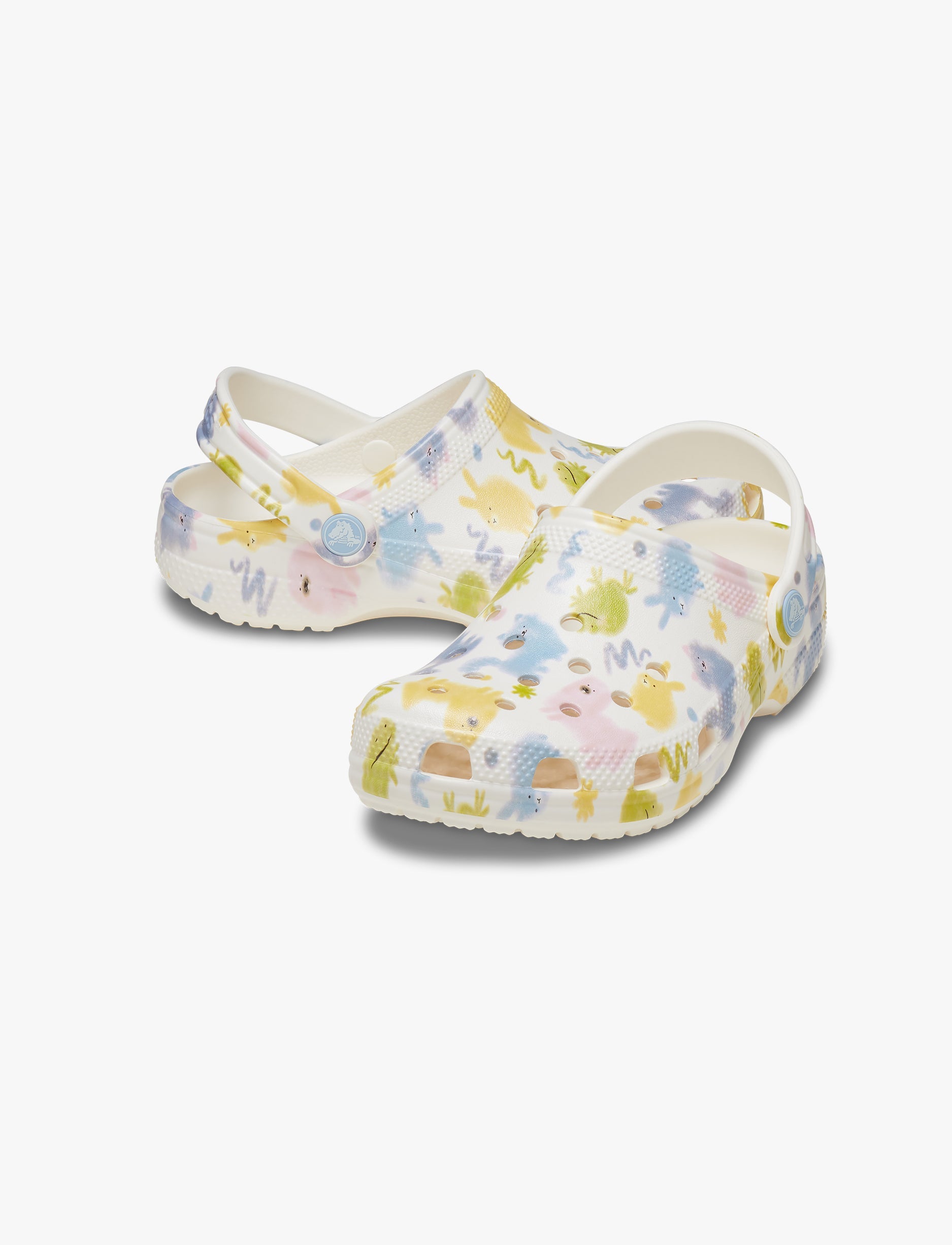 Crocs Classic Pastel Pets Clog T-  כפכפי קרוקס לילדים בצבע לבן גיר בהדפס צבעוני מידות קטנות