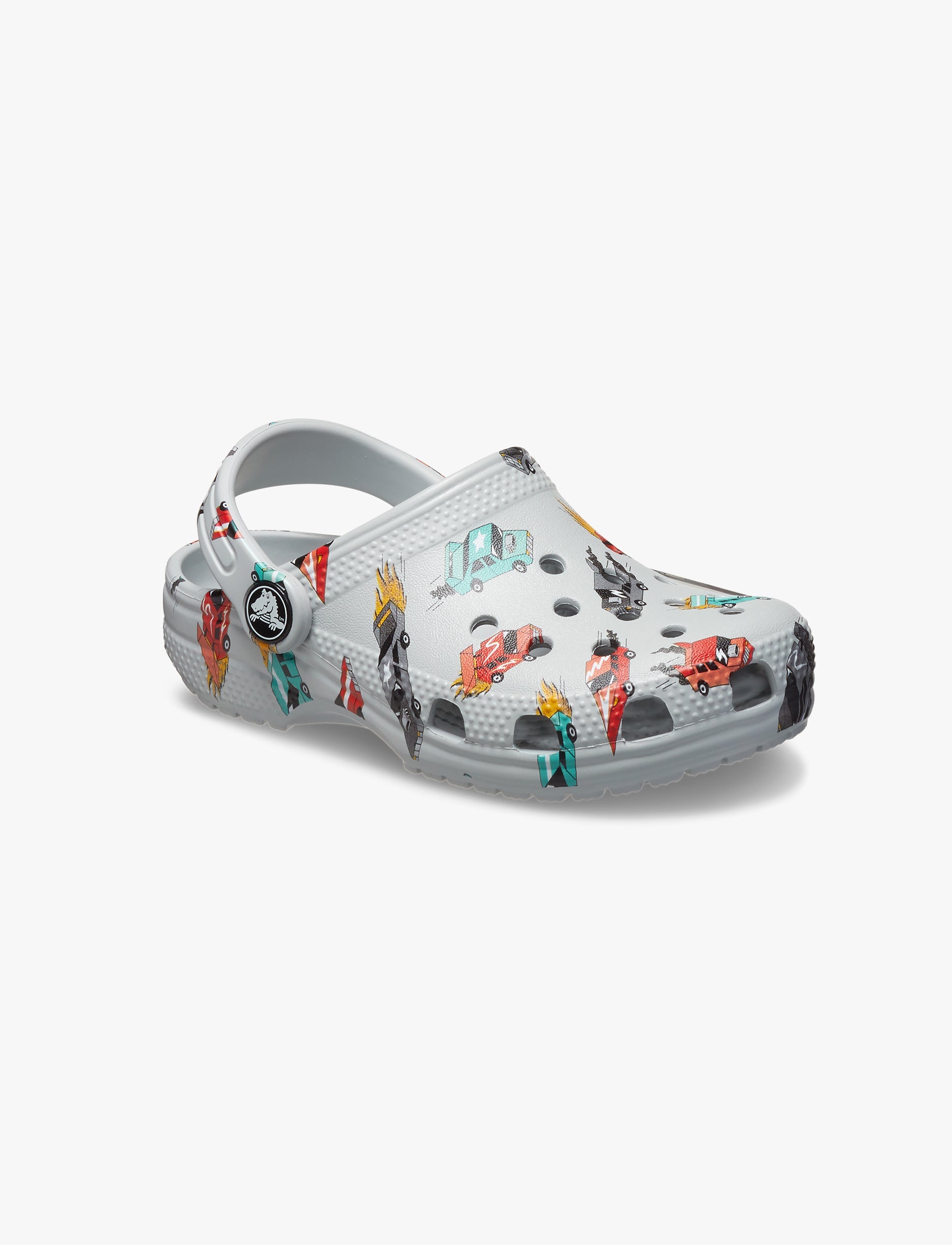 Crocs Classic Race Cars Graphic Clog T-  כפכפי קרוקס לילדים בצבע אפור עם הדפס מכוניות