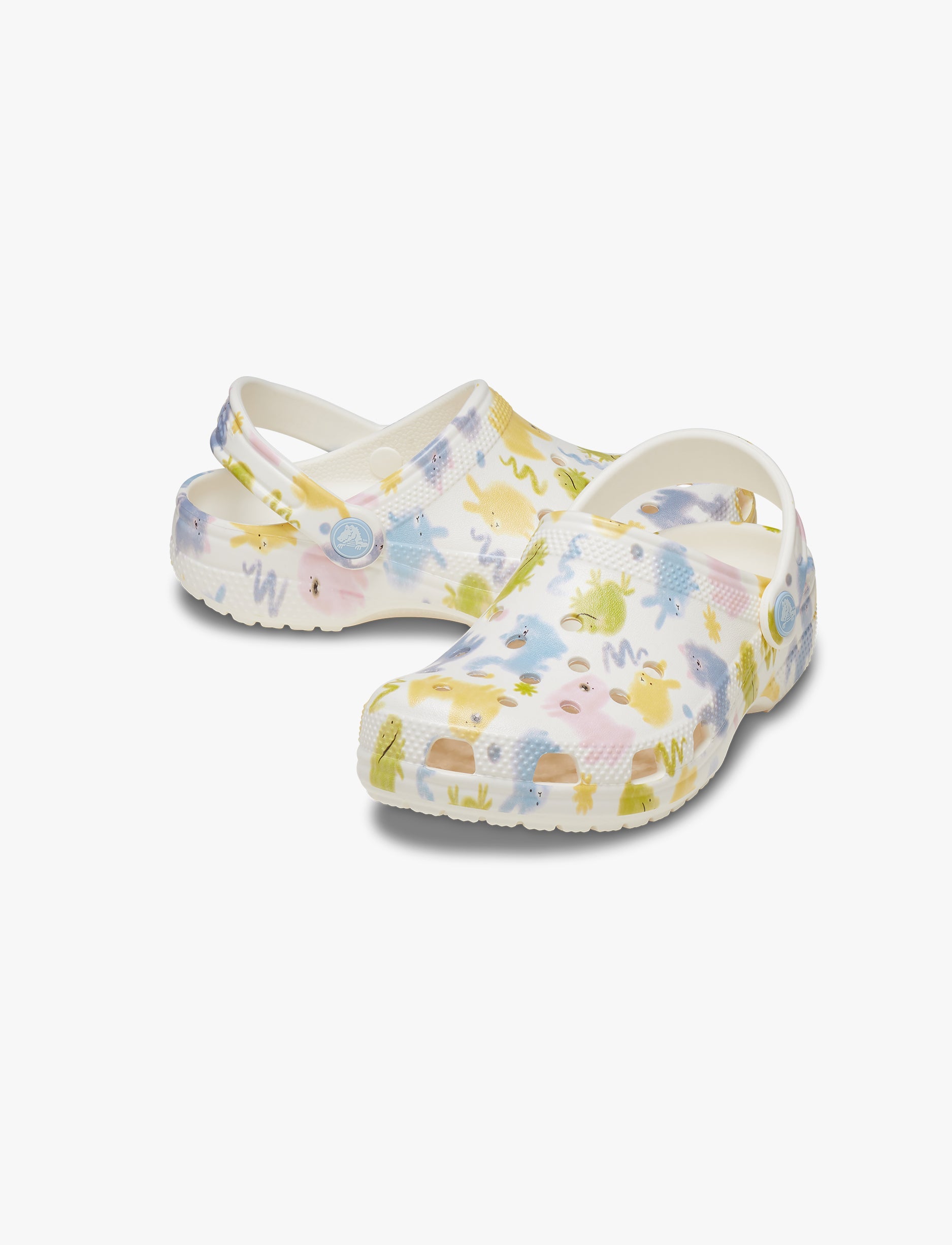 Crocs Classic Pastel Pets Clog K -  כפכפי קרוקס לילדים בצבע לבן גיר בהדפס צבעוני