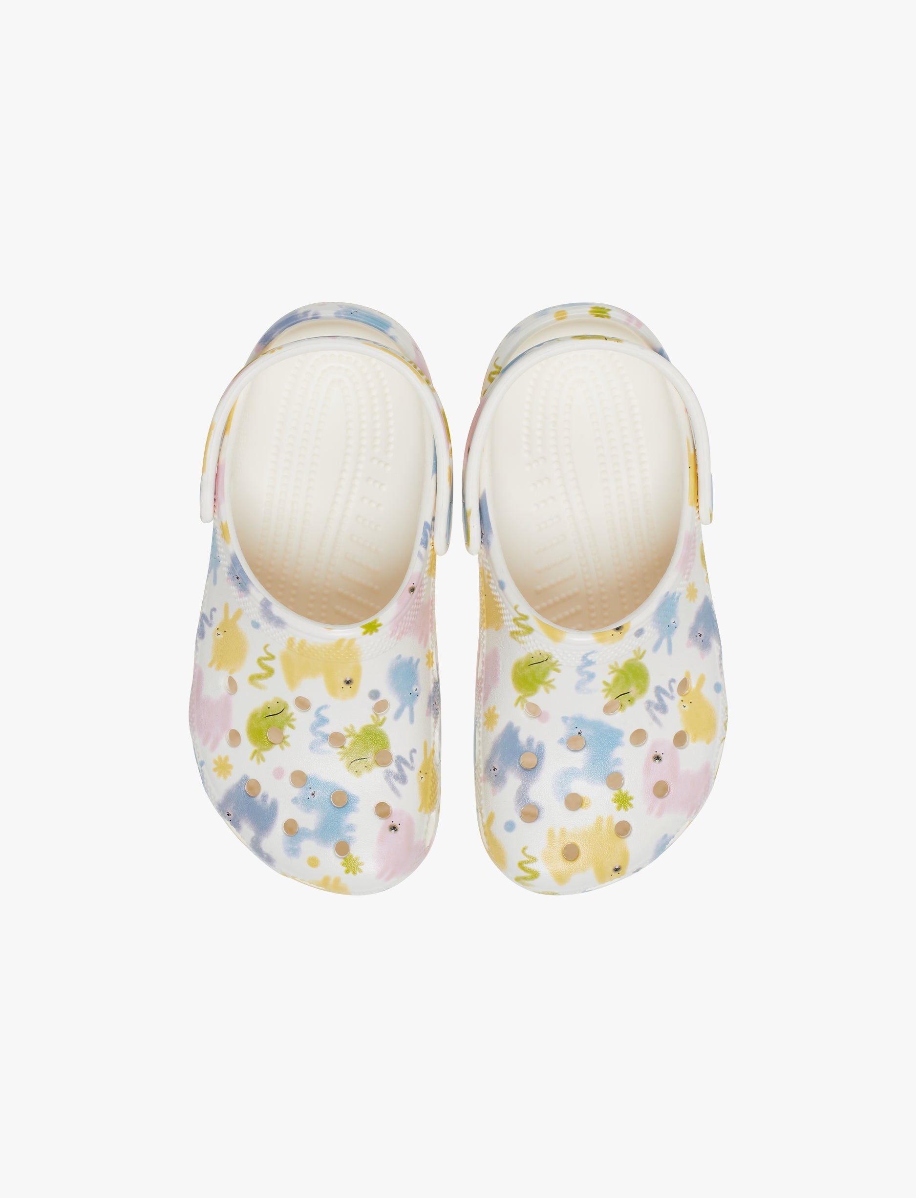 Crocs Classic Pastel Pets Clog K -  כפכפי קרוקס לילדים בצבע לבן גיר בהדפס צבעוני