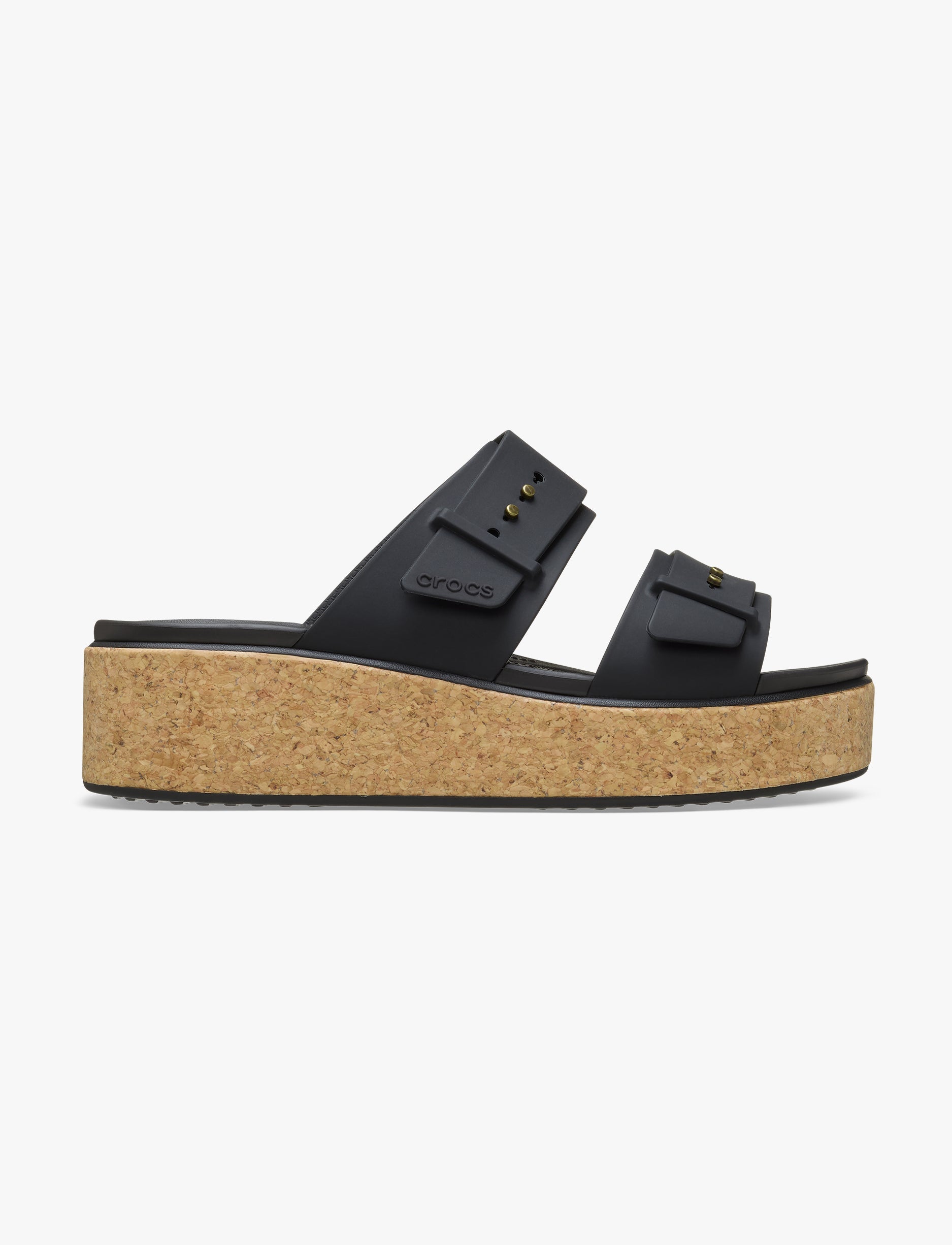 Crocs Brooklyn Cork Buckle - כפכפי פלטפורמה קרוקס ברוקלין לנשים בצבע שחור