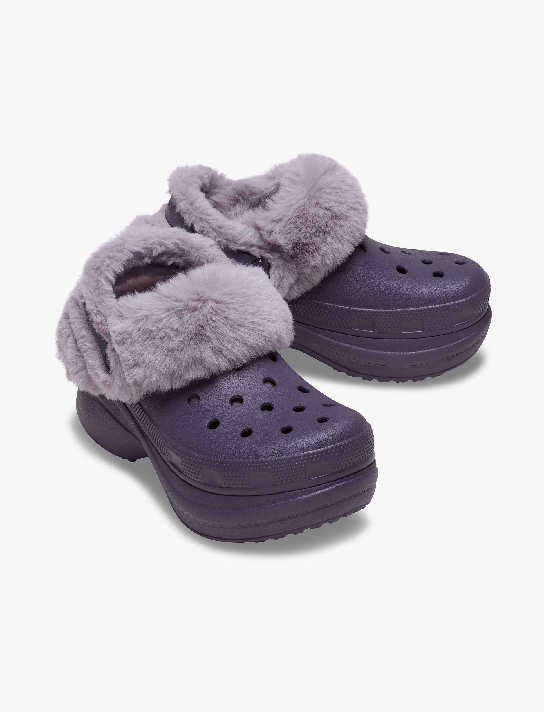 Crocs Bae Lined Clog - כפכפים פרוותיים קרוקס פלטפורמה ביי לנשים בצבע סגול לילה