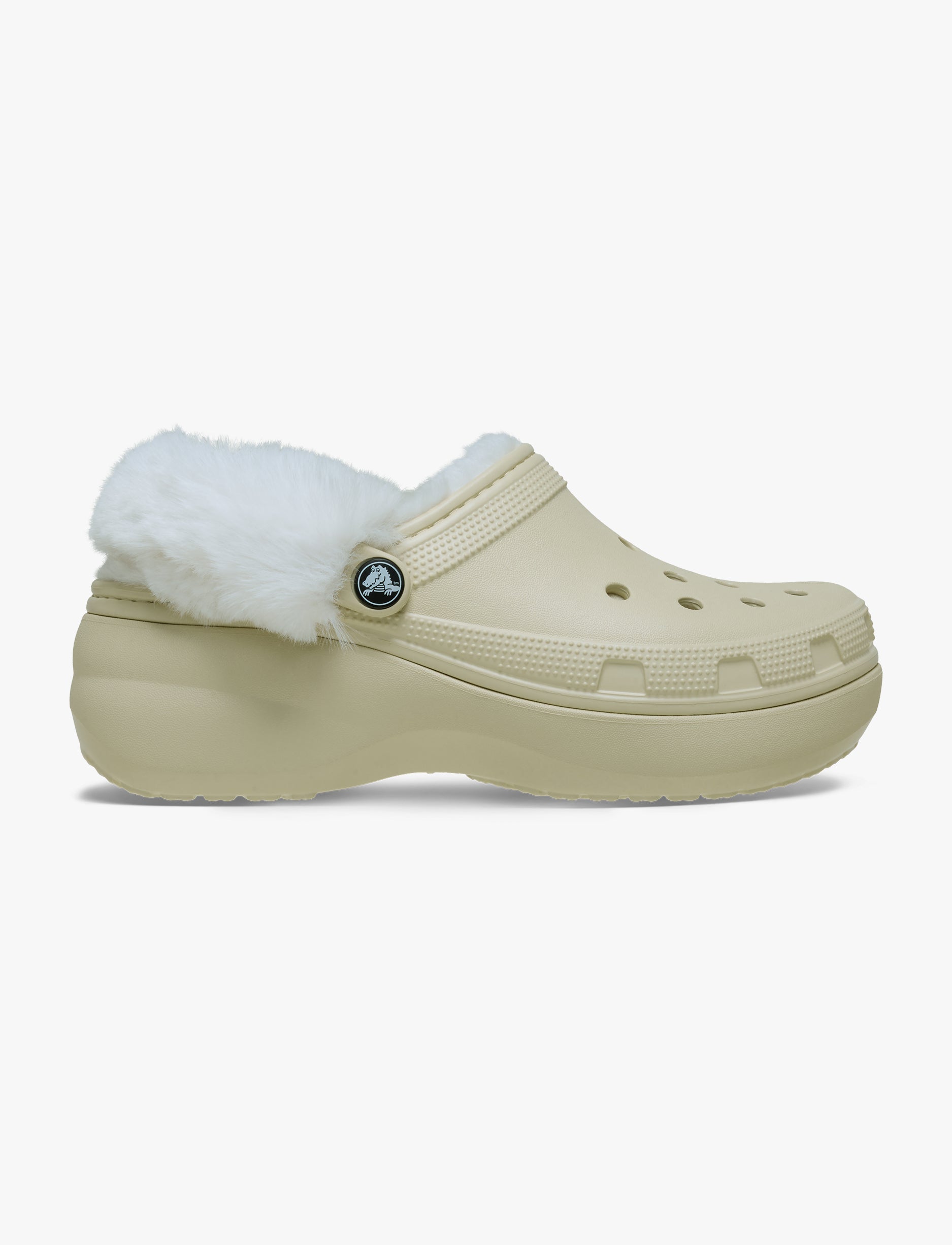 Crocs Classic Platform Fuzz Lined Clog - כפכפי קרוקס פלטפורמה פרוותיים לנשים בצבע קרם