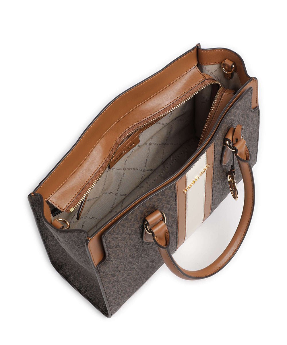 תיק מייקל קורס Becca Medium Signature Logo Stripe Satchel נשים