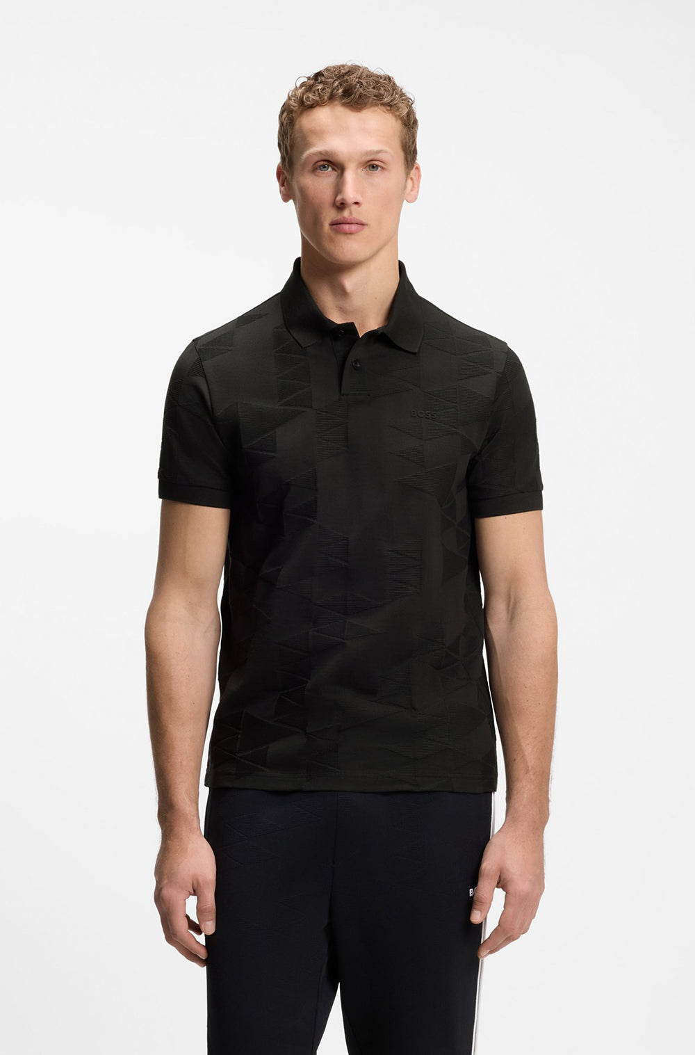 חולצת פולו הוגו בוס Cotton Knit Polo With 3D Jacquard Design גברים