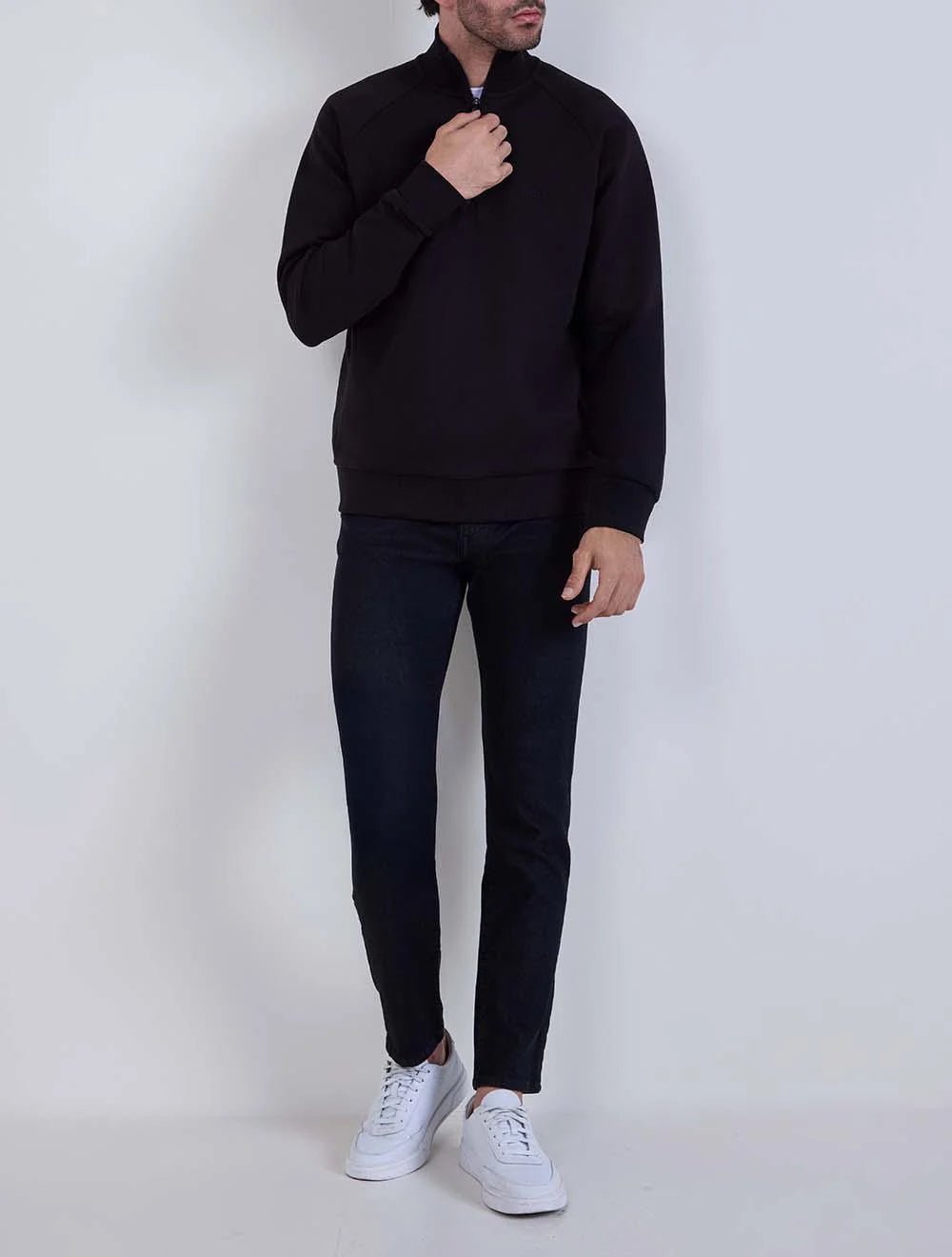 סווטשירט הוגו בוס Zip-Neck Sweatshirt In Stretch גברים - hbs-50565306-001-XS