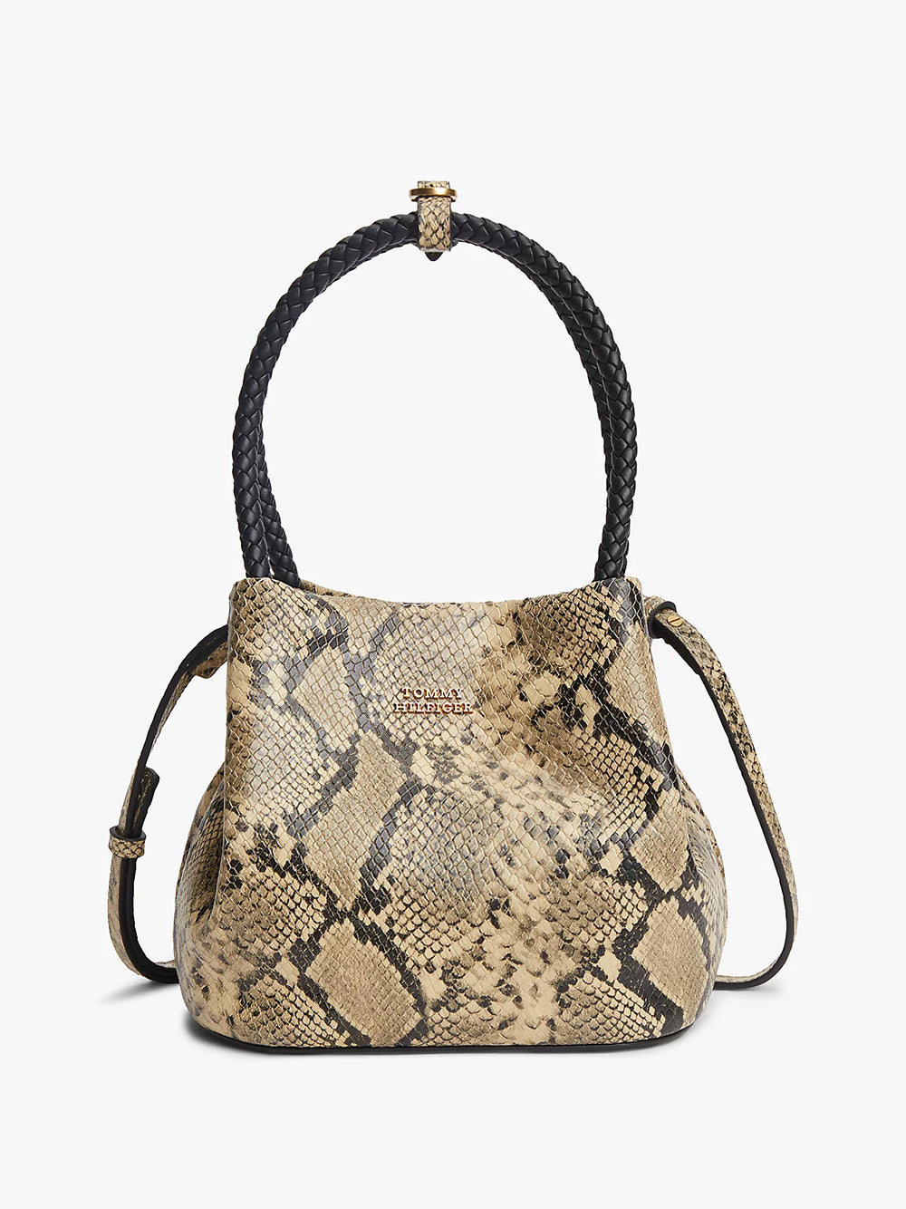 תיק טומי הילפיגר Convertible Snake Print Leather Bucket נשים