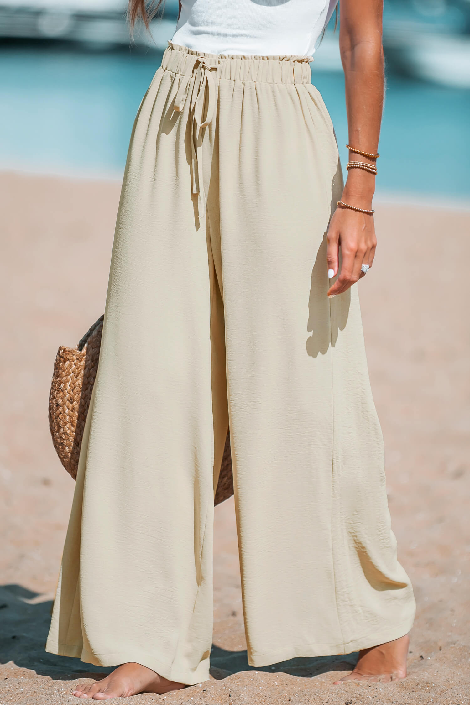 מכנס ארוך Cupshe Textured Drawstring Wide Leg נשים