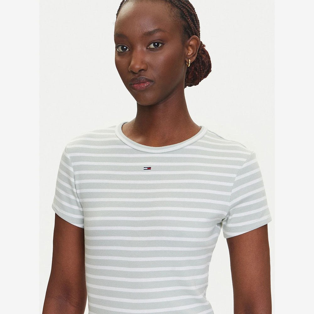 חולצת טישירט קצרה טומי הילפיגר Ribbed Slim Round Neck נשים