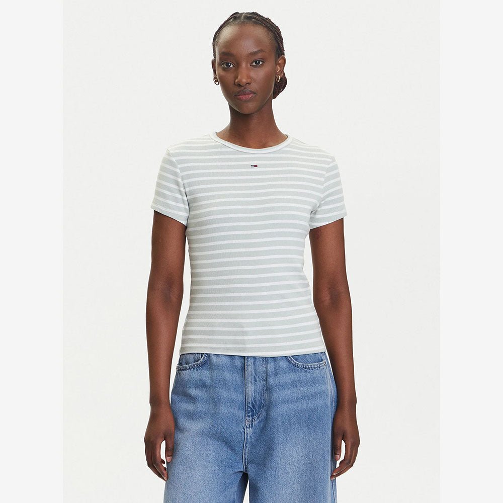 חולצת טישירט קצרה טומי הילפיגר Ribbed Slim Round Neck נשים