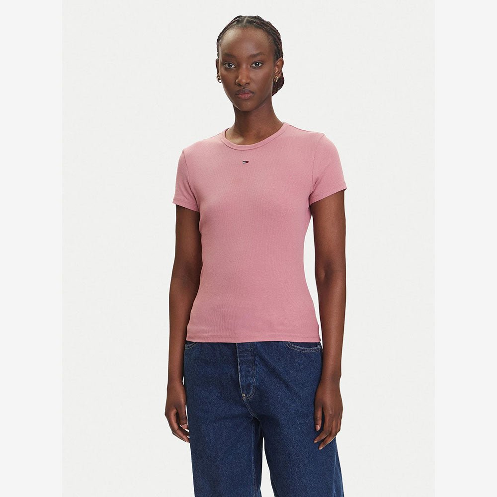 חולצת טישירט קצרה טומי הילפיגר Ribbed Slim Round Neck נשים