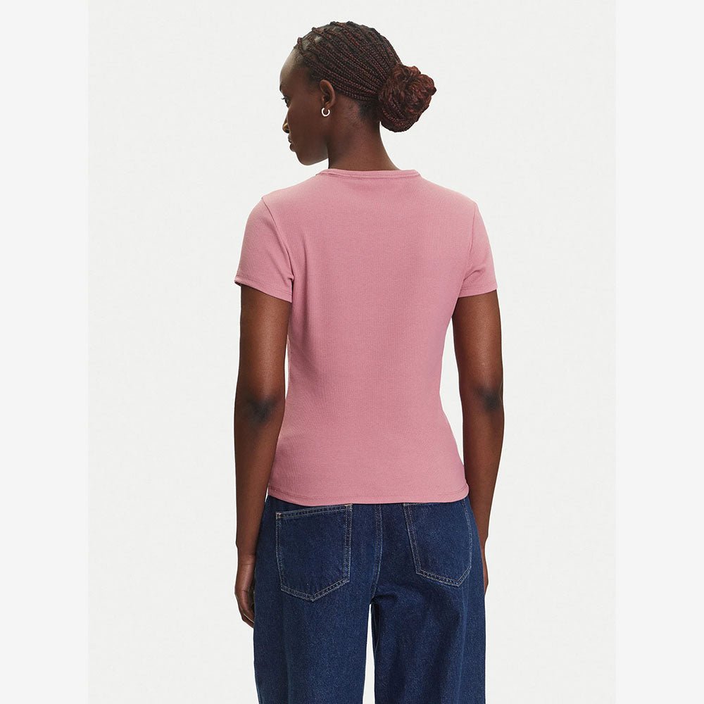 חולצת טישירט קצרה טומי הילפיגר Ribbed Slim Round Neck נשים