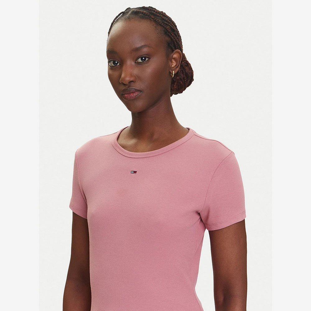חולצת טישירט קצרה טומי הילפיגר Ribbed Slim Round Neck נשים