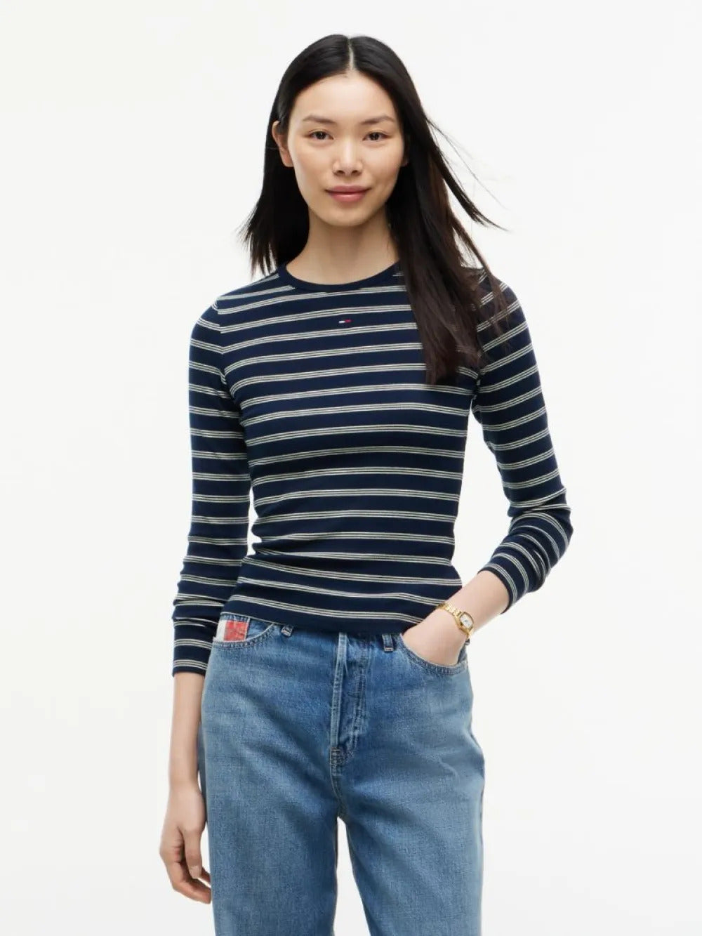 חולצת טישירט ארוכה טומי הילפיגר Ribbed Slim Long Sleeve נשים