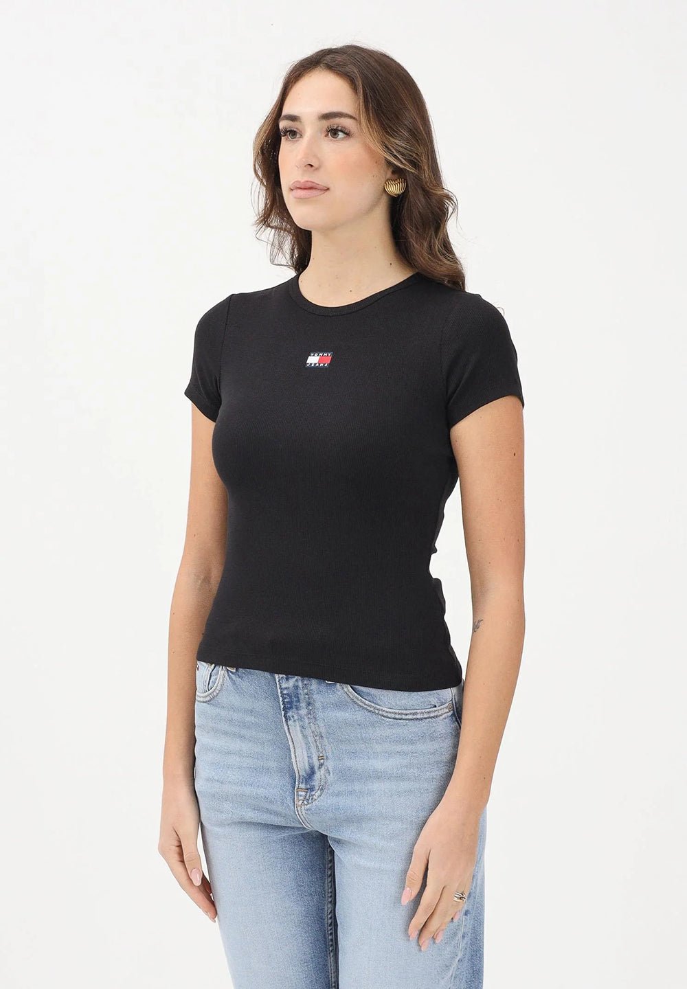 חולצת טישרט קצרה טומי הילפיגר Slim Badge Rib נשים
