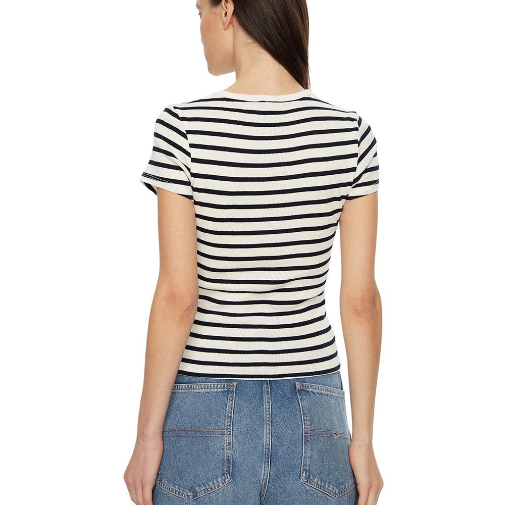 חולצת טישירט קצרה טומי הילפיגר Slim Button Rib C-Neck נשים