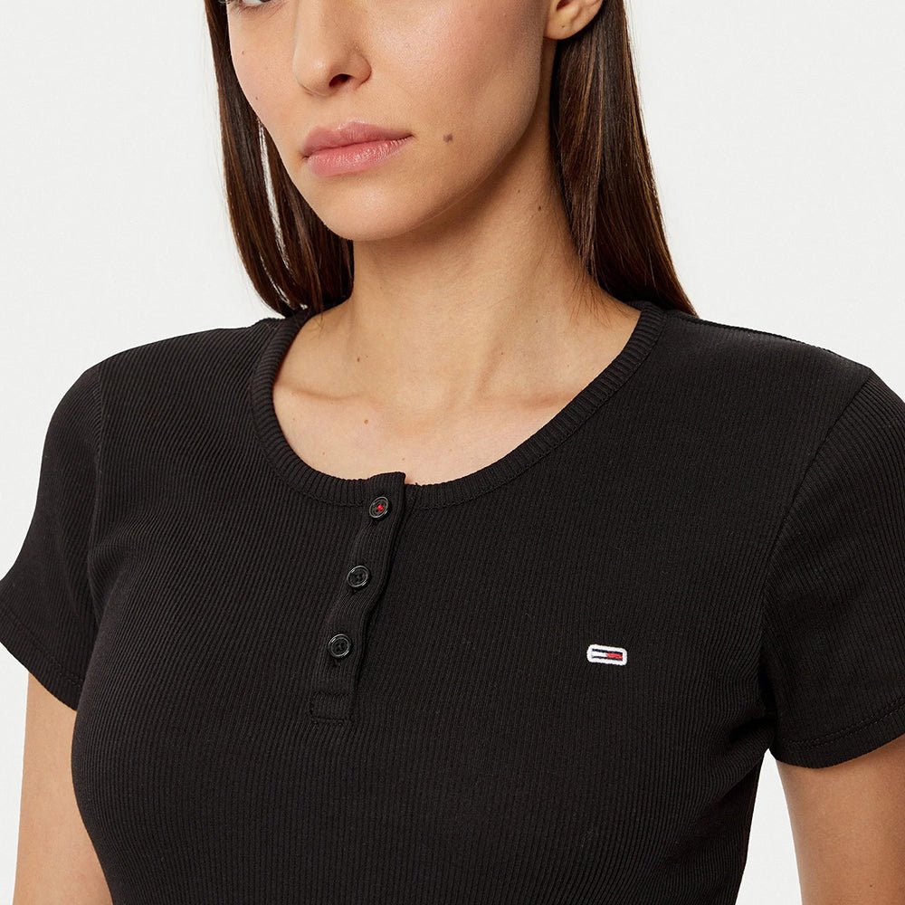 חולצת טישירט קצרה טומי הילפיגר Slim Button Rib C-Neck נשים