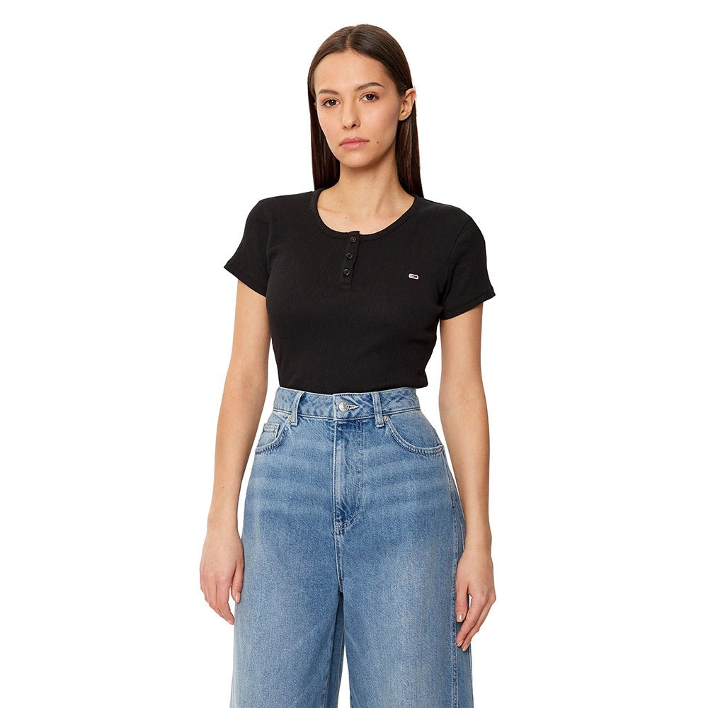 חולצת טישירט קצרה טומי הילפיגר Slim Button Rib C-Neck נשים