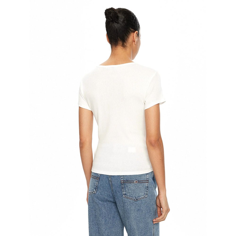 חולצת טישירט קצרה טומי הילפיגר Slim Button Rib C-Neck נשים