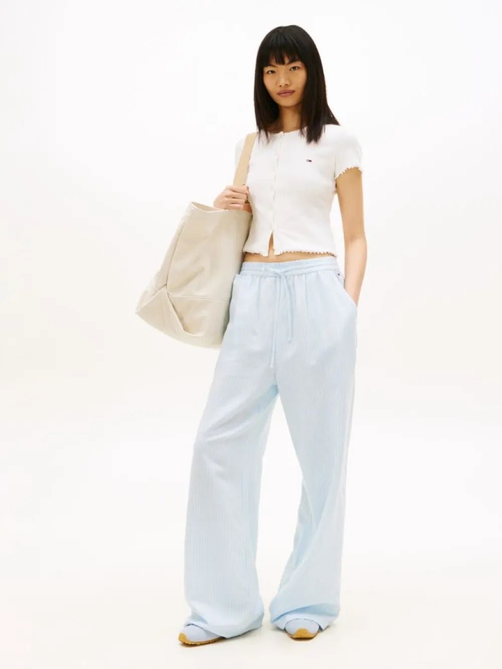 מכנס ארוך טומי הילפיגר Loose Linen Blend Drawstring Trousers נשים