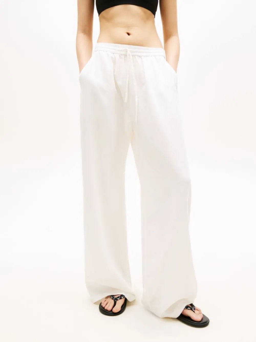 מכנס ארוך טומי הילפיגר Loose Linen Blend Drawstring Trousers נשים