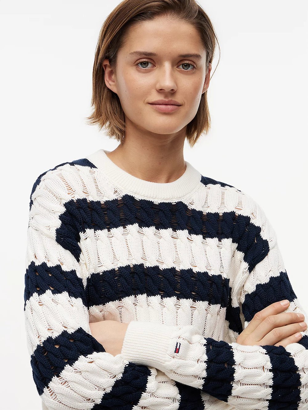סווטשירט טומי הילפיגר Loose Cable Knit Jumper נשים - thr-DW0DW22926-0A9-XS