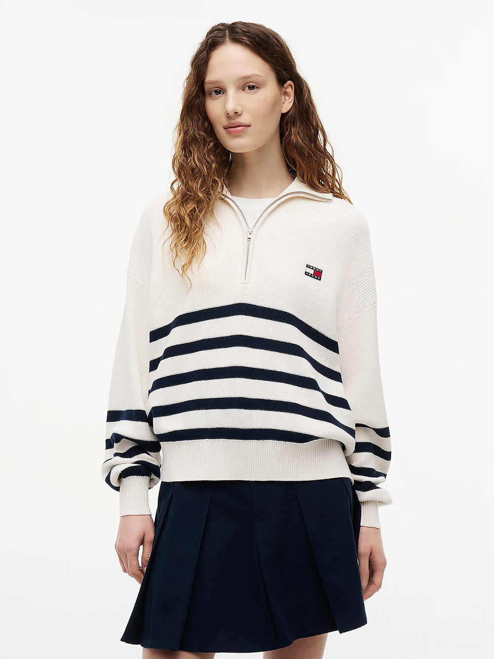 סווטשירט טומי הילפיגר Badge Stripe Quarter-Zip Jumper נשים
