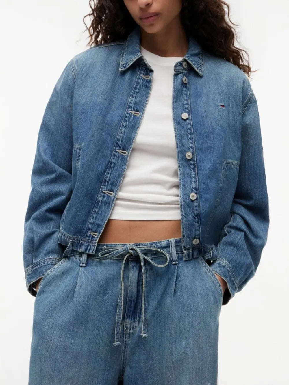 ג'ינס טומי הילפיגר Drawstring Loose Wide Leg Jeans With Linen נשים