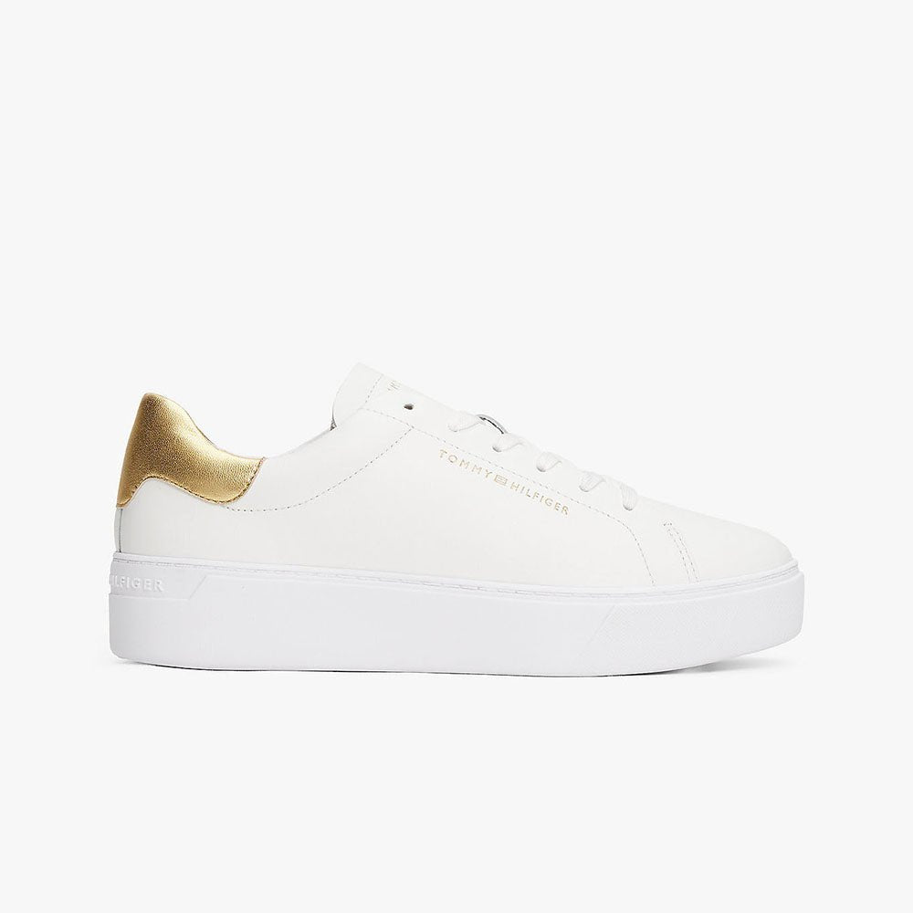 נעלי טומי הילפיגר Leather Metallic Platform Court Trainers נשים