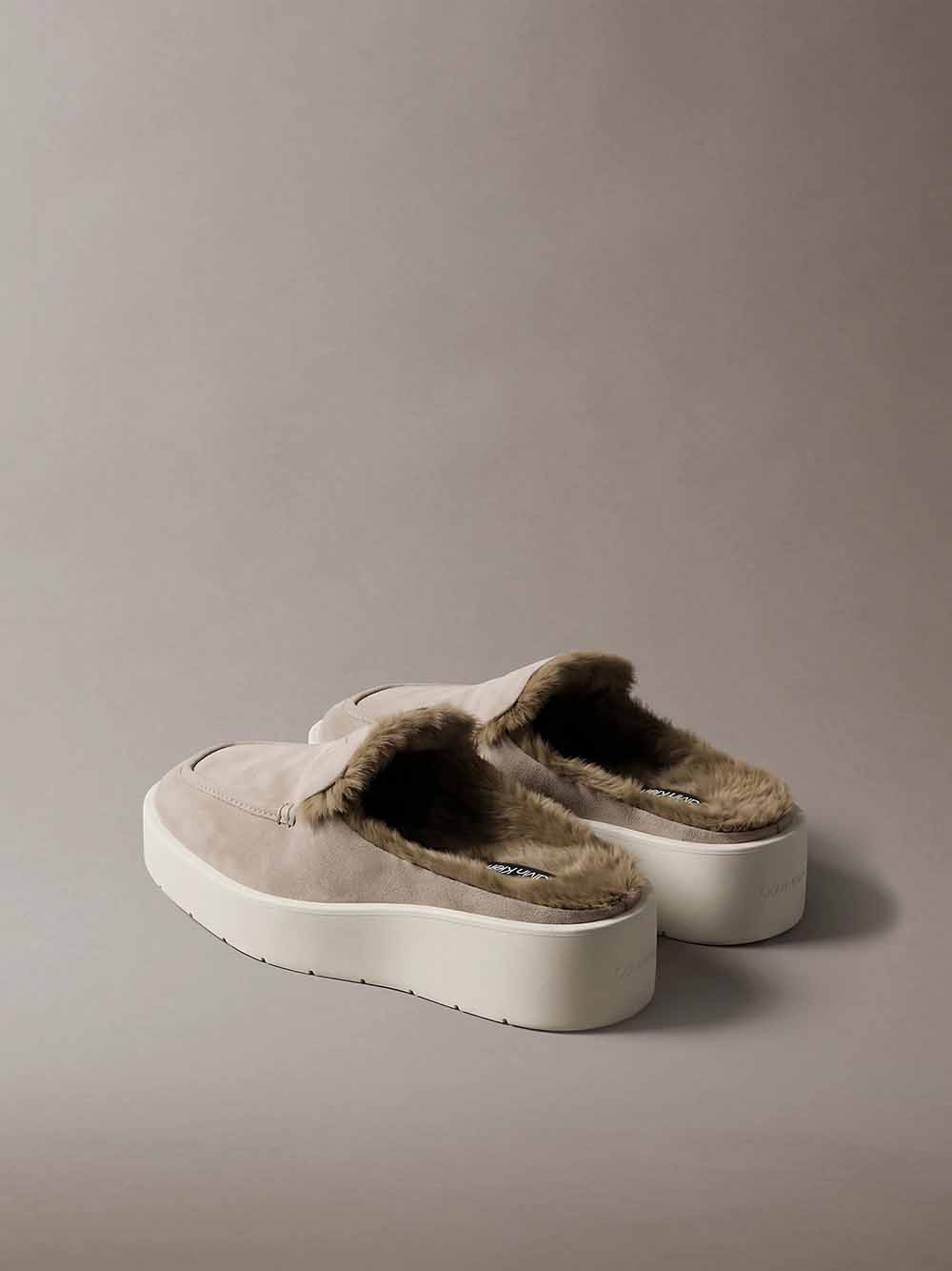 נעלי קלווין קליין Suede and Faux Fur Platform Mules נשים - ck-HW0HW03182-063-36