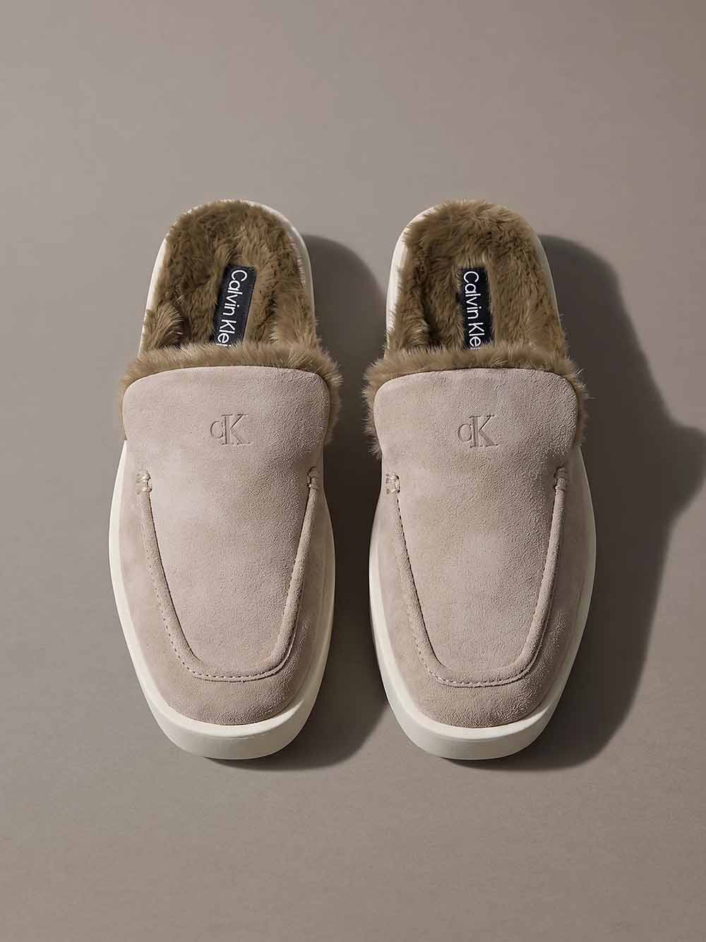 נעלי קלווין קליין Suede and Faux Fur Platform Mules נשים - ck-HW0HW03182-063-36