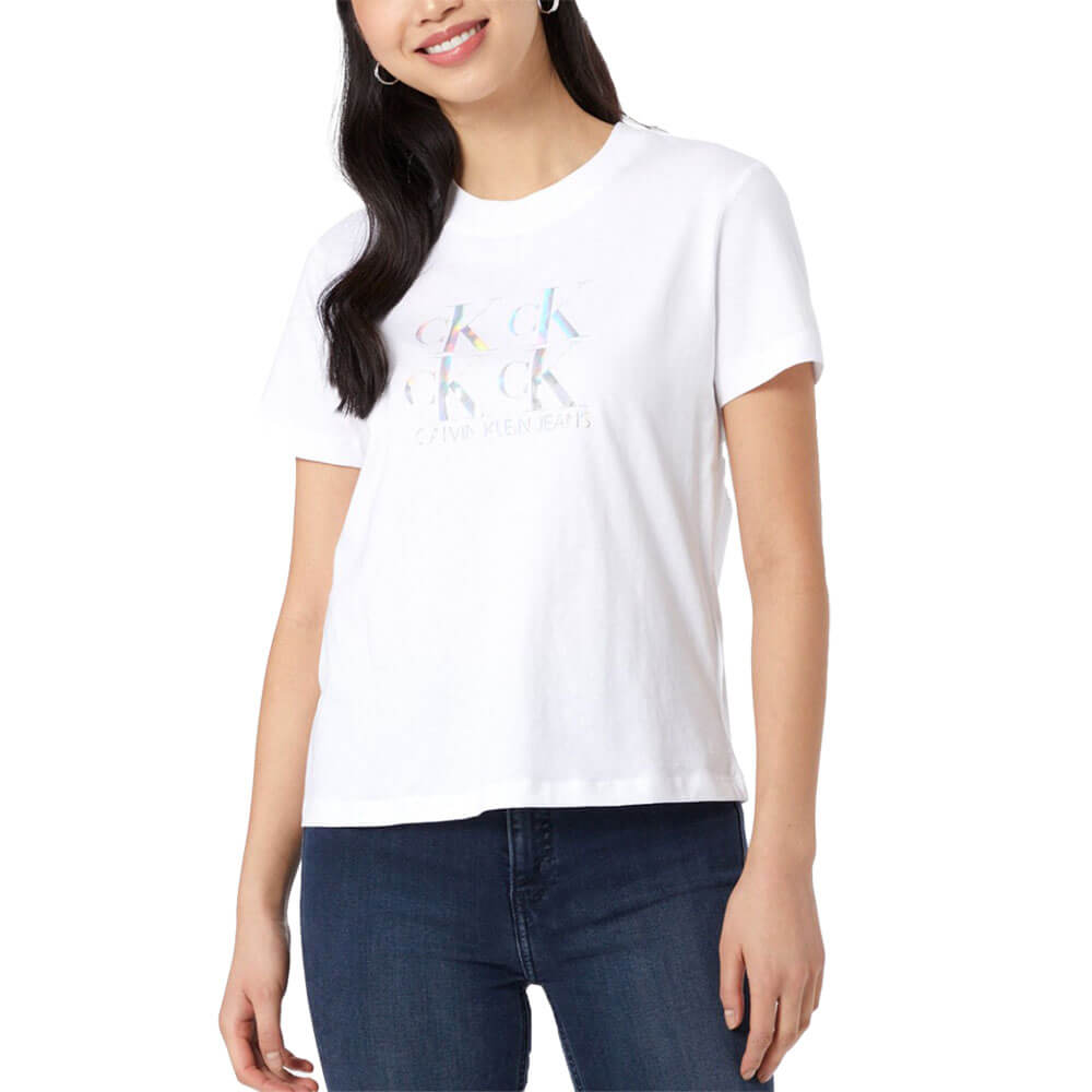 חולצת טישרט קלווין קליין קצרה Shine Logo Tee נשים